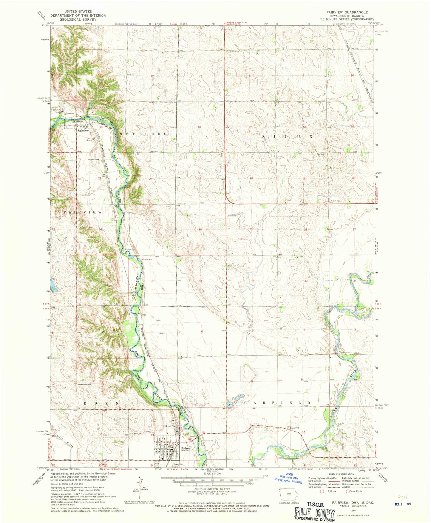 Classic USGS Fairview South Dakota 7.5'x7.5' Topo Map Image