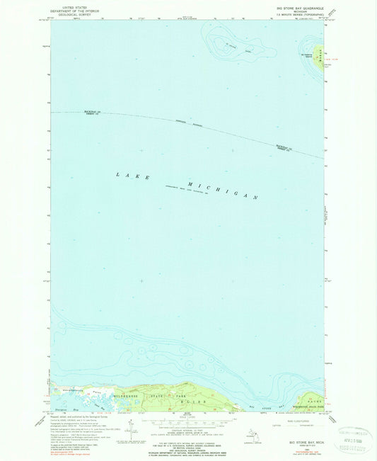 Classic USGS Big Stone Bay Michigan 7.5'x7.5' Topo Map Image