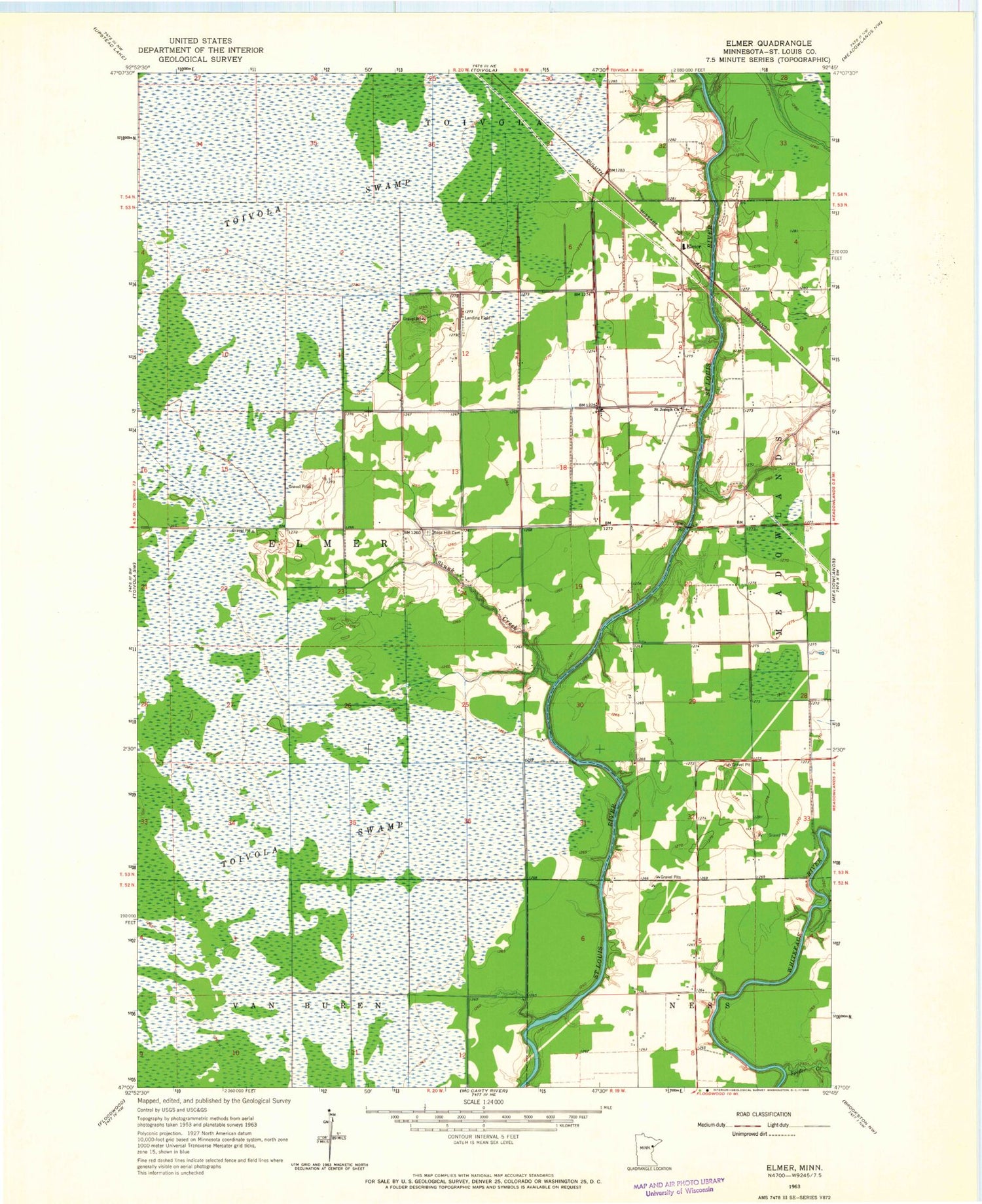 Classic USGS Elmer Minnesota 7.5'x7.5' Topo Map Image