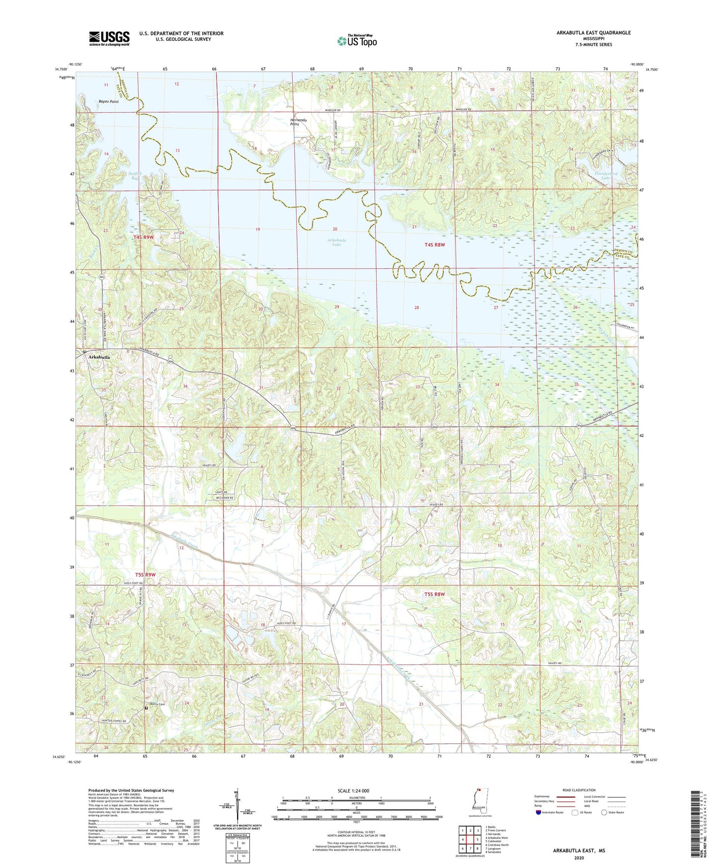 Arkabutla East Mississippi US Topo Map Image