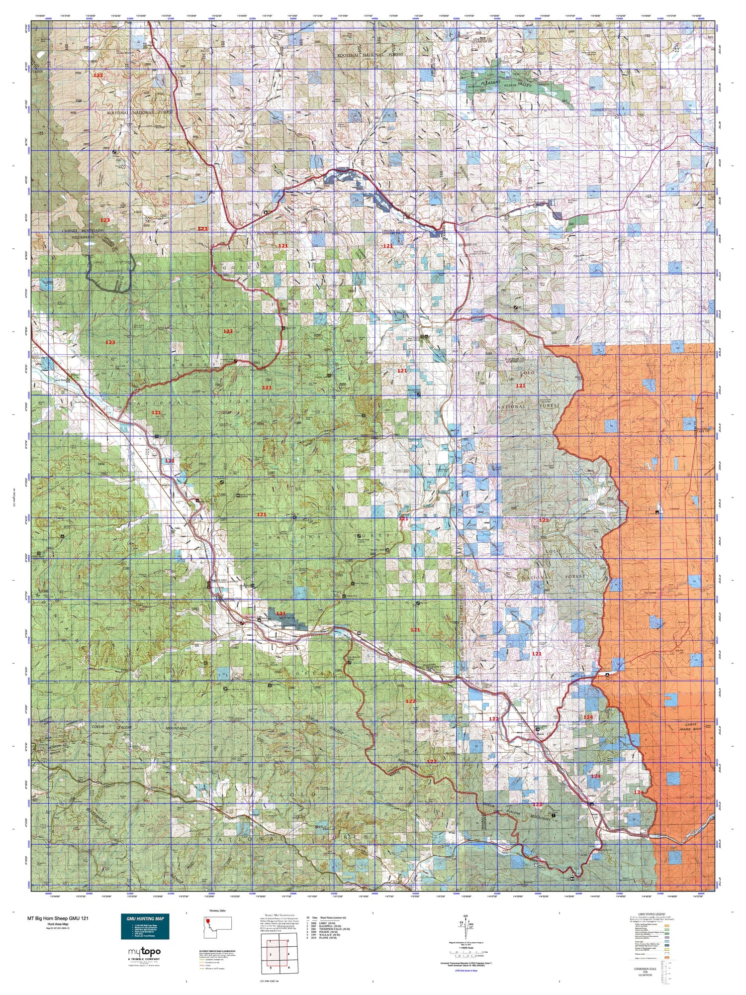 Montana Big Horn Sheep GMU 121 Map – MyTopo Map Store