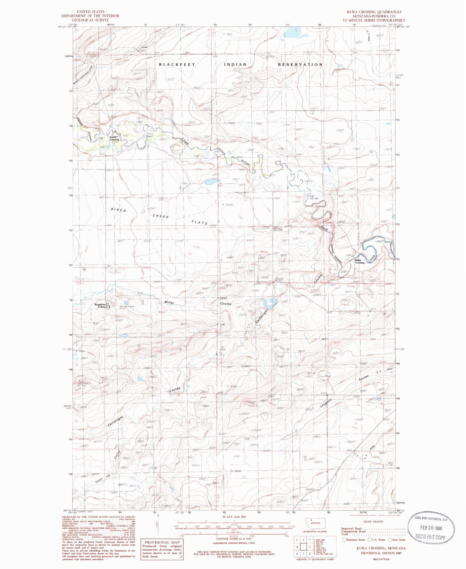 Classic USGS Kuka Crossing Montana 7.5'x7.5' Topo Map Image