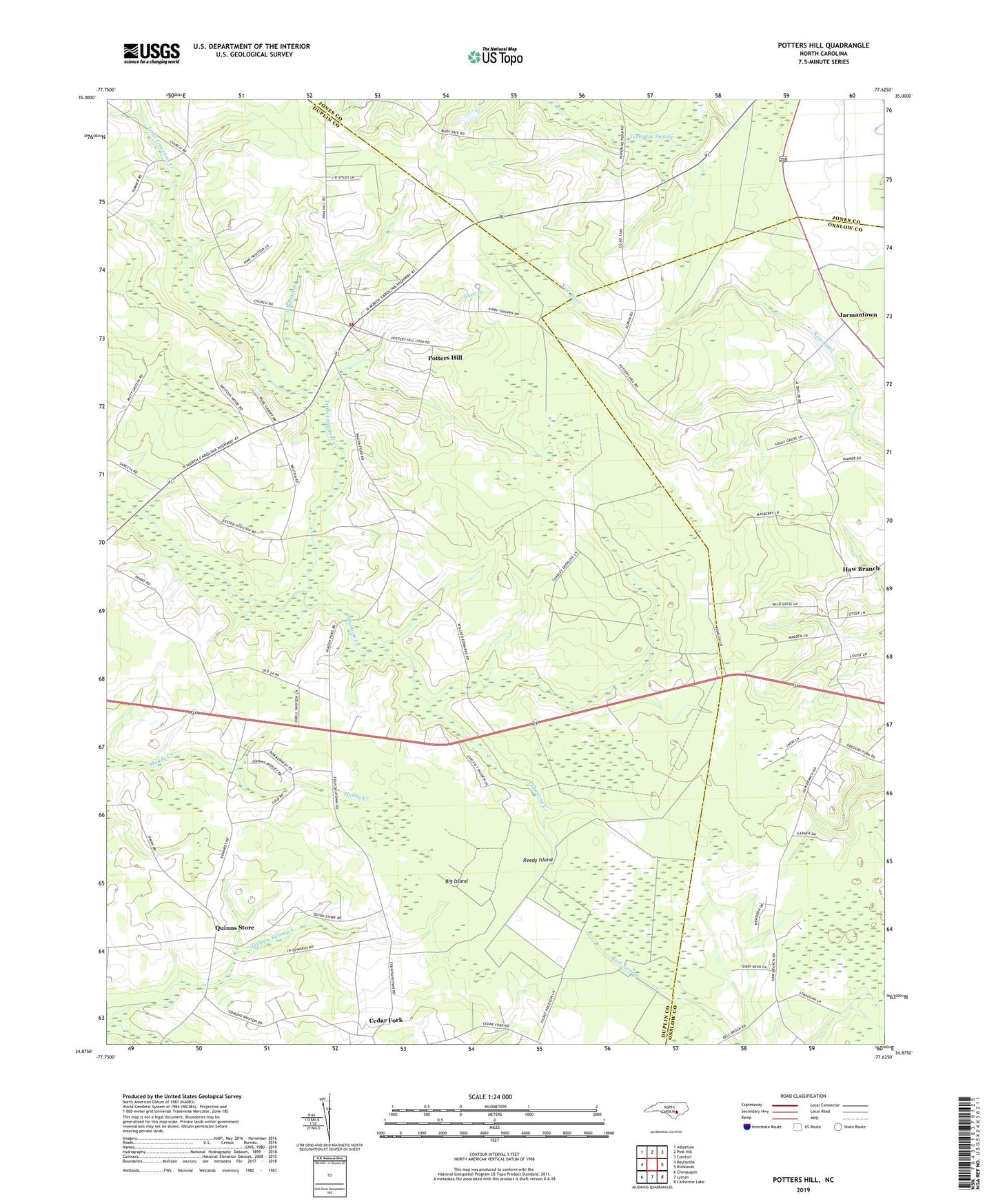 Potters Hill North Carolina US Topo Map Image