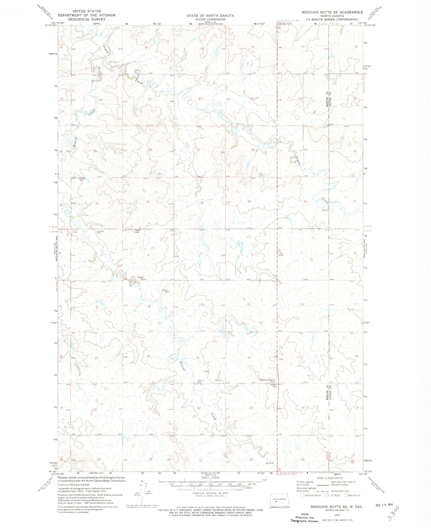 Classic USGS Medicine Butte SE North Dakota 7.5'x7.5' Topo Map Image