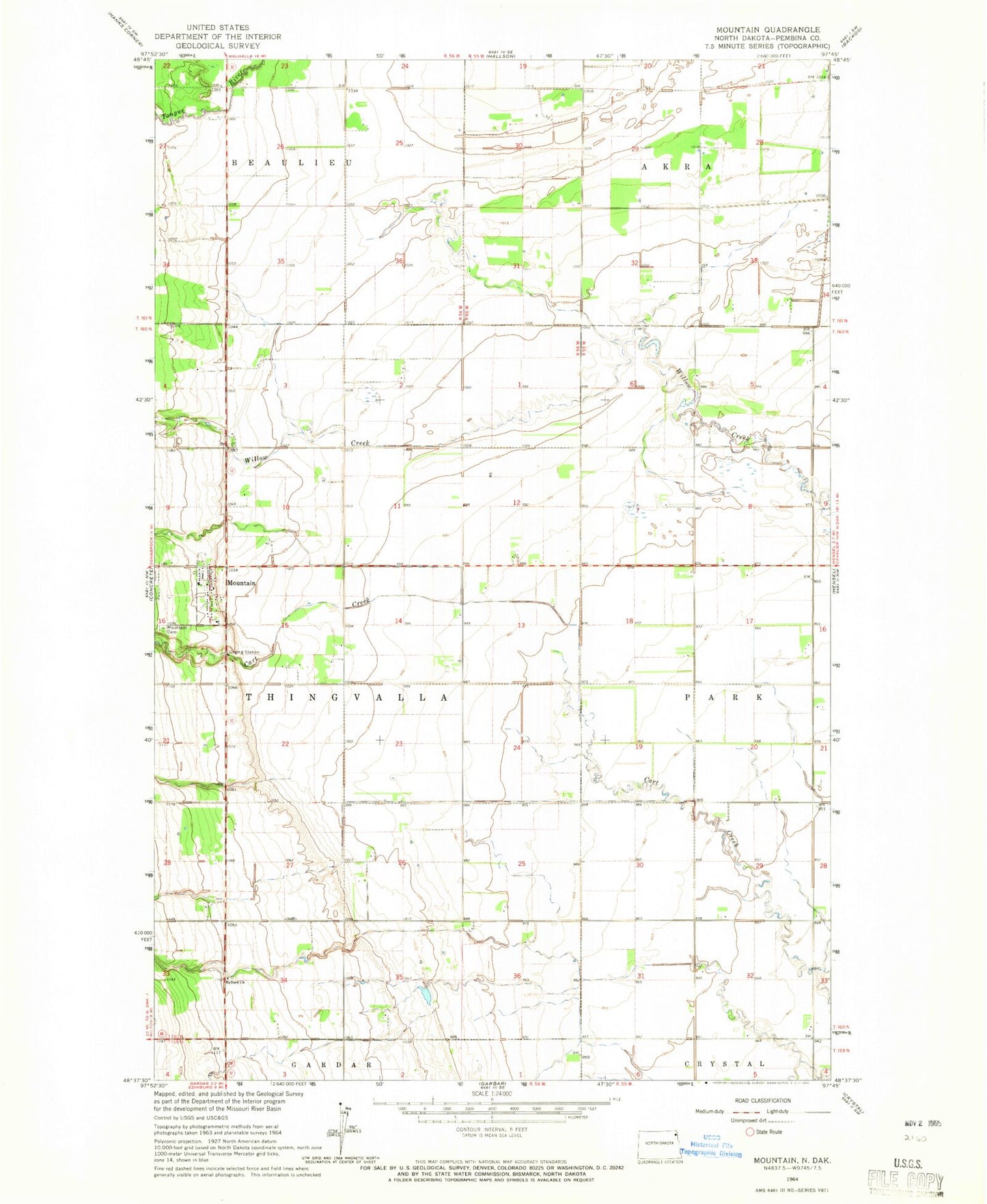 Classic USGS Mountain North Dakota 7.5'x7.5' Topo Map Image