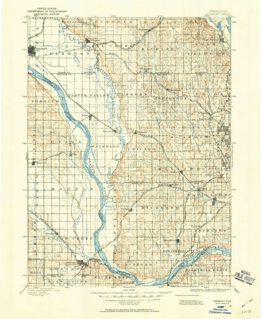 Historic 1893 Freemont Nebraska 30'x30' Topo Map Image