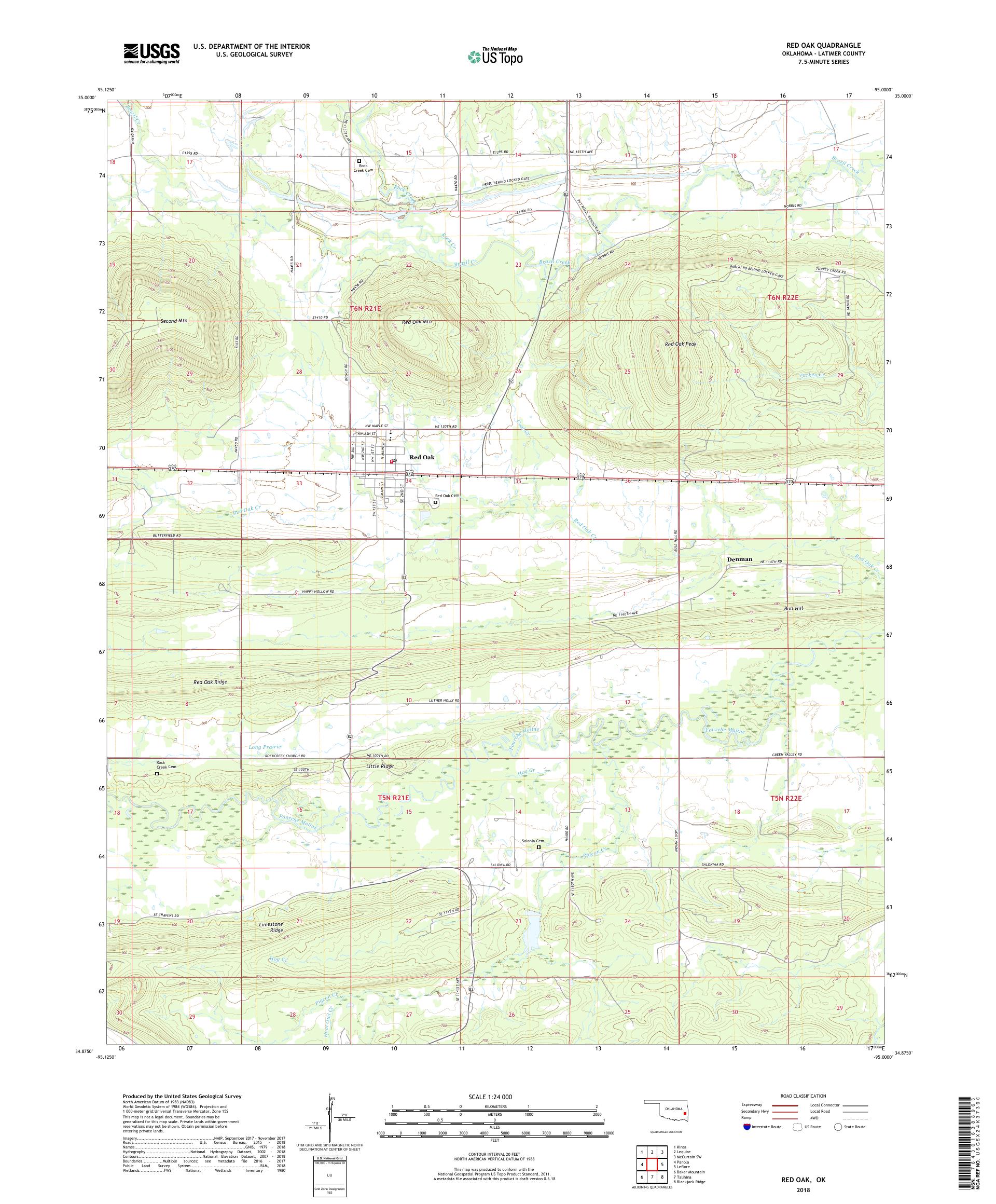 Red Oak Oklahoma Us Topo Map Mytopo Map Store 1019