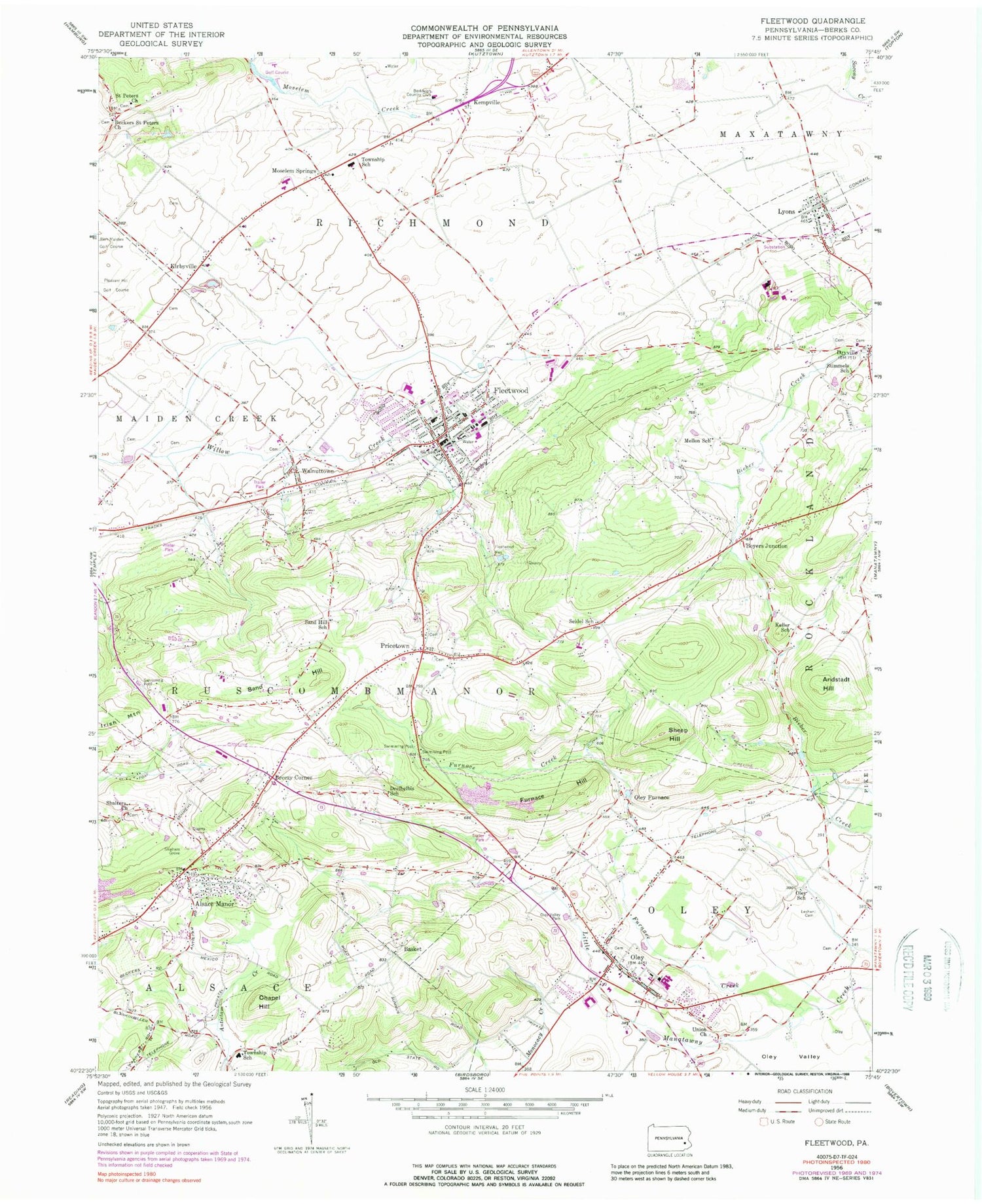 Classic USGS Fleetwood Pennsylvania 7.5'x7.5' Topo Map – MyTopo Map Store