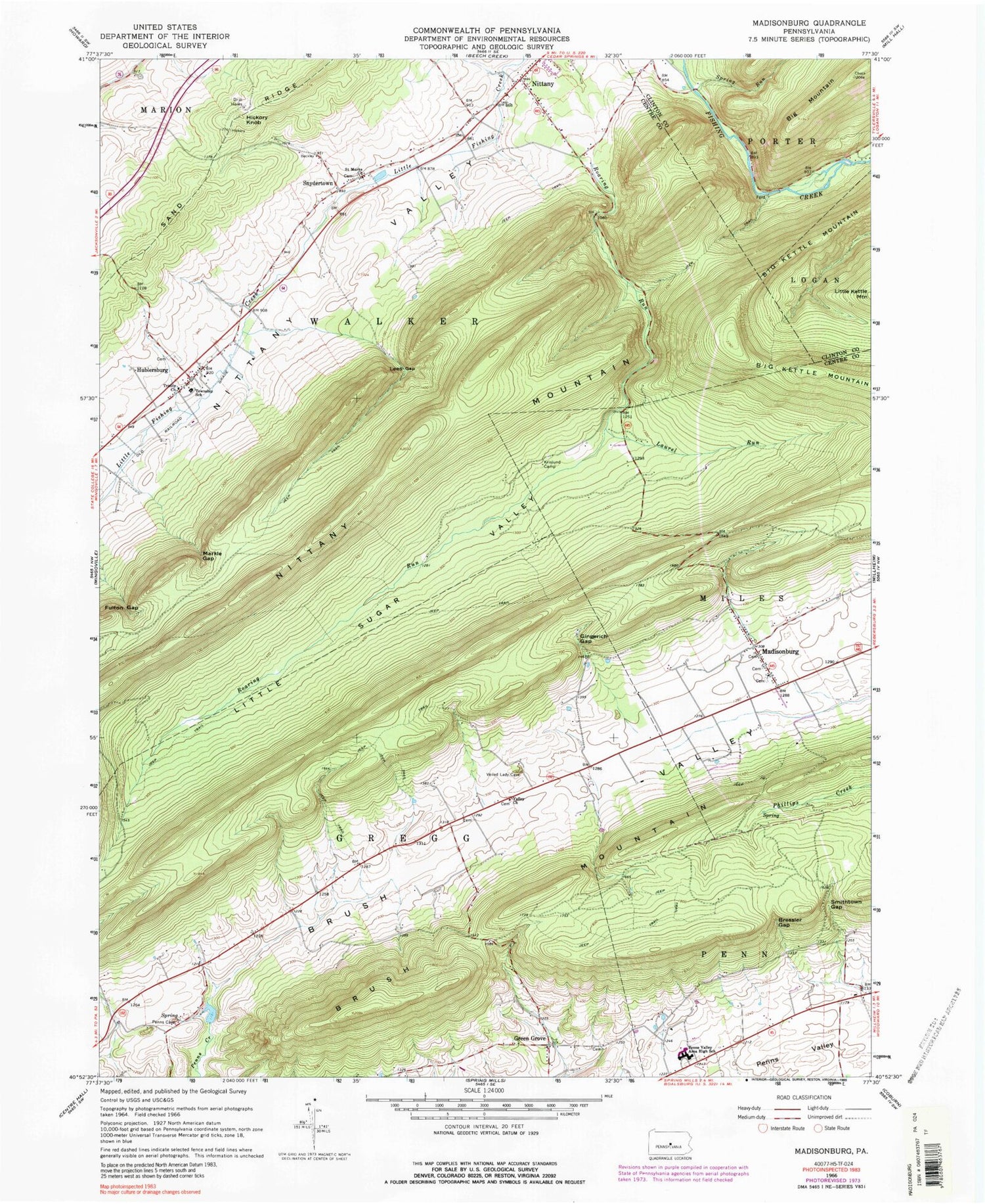 Classic USGS Madisonburg Pennsylvania 7.5'x7.5' Topo Map Image