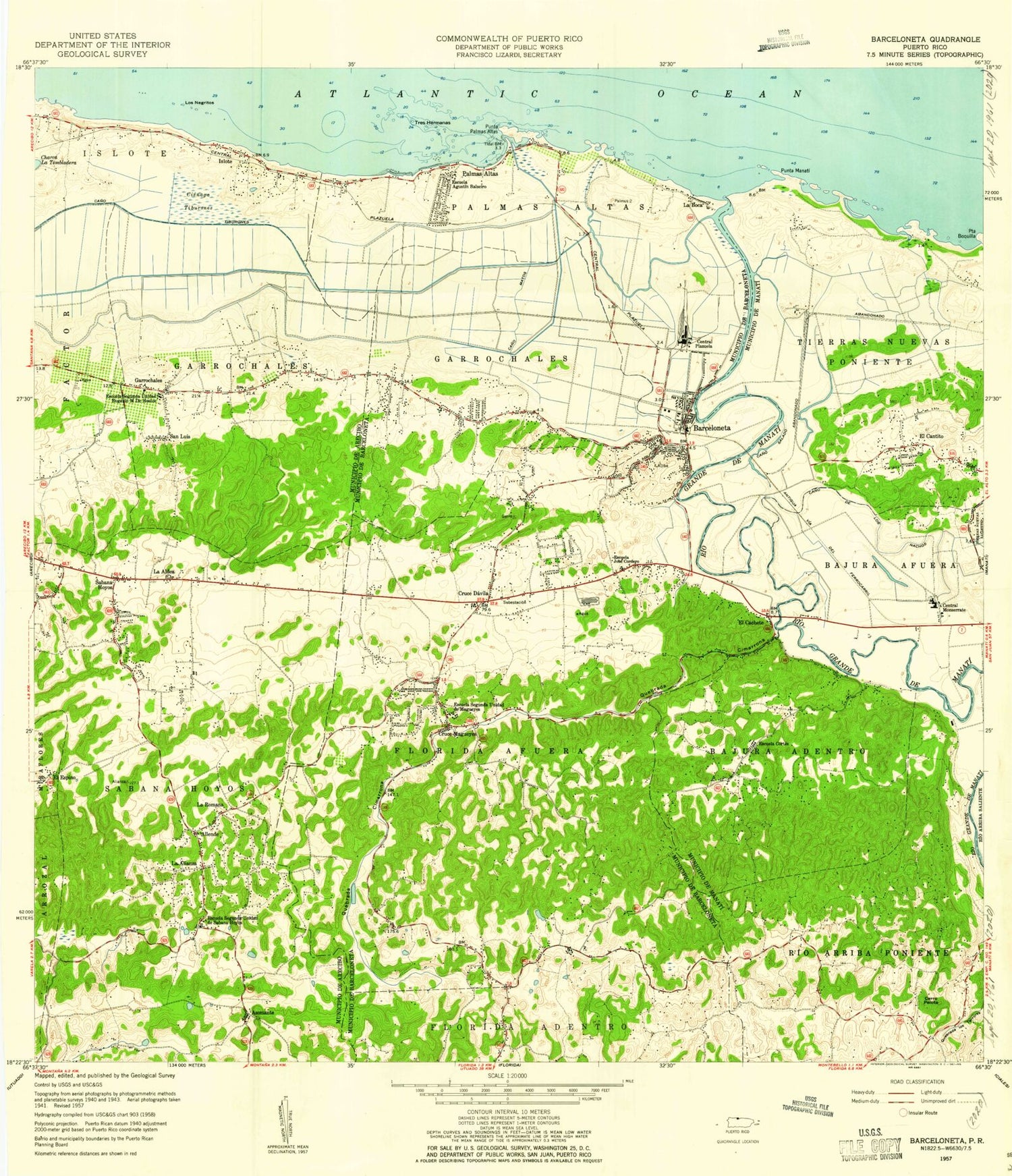 Classic USGS Barceloneta Puerto Rico 7.5'x7.5' Topo Map Image