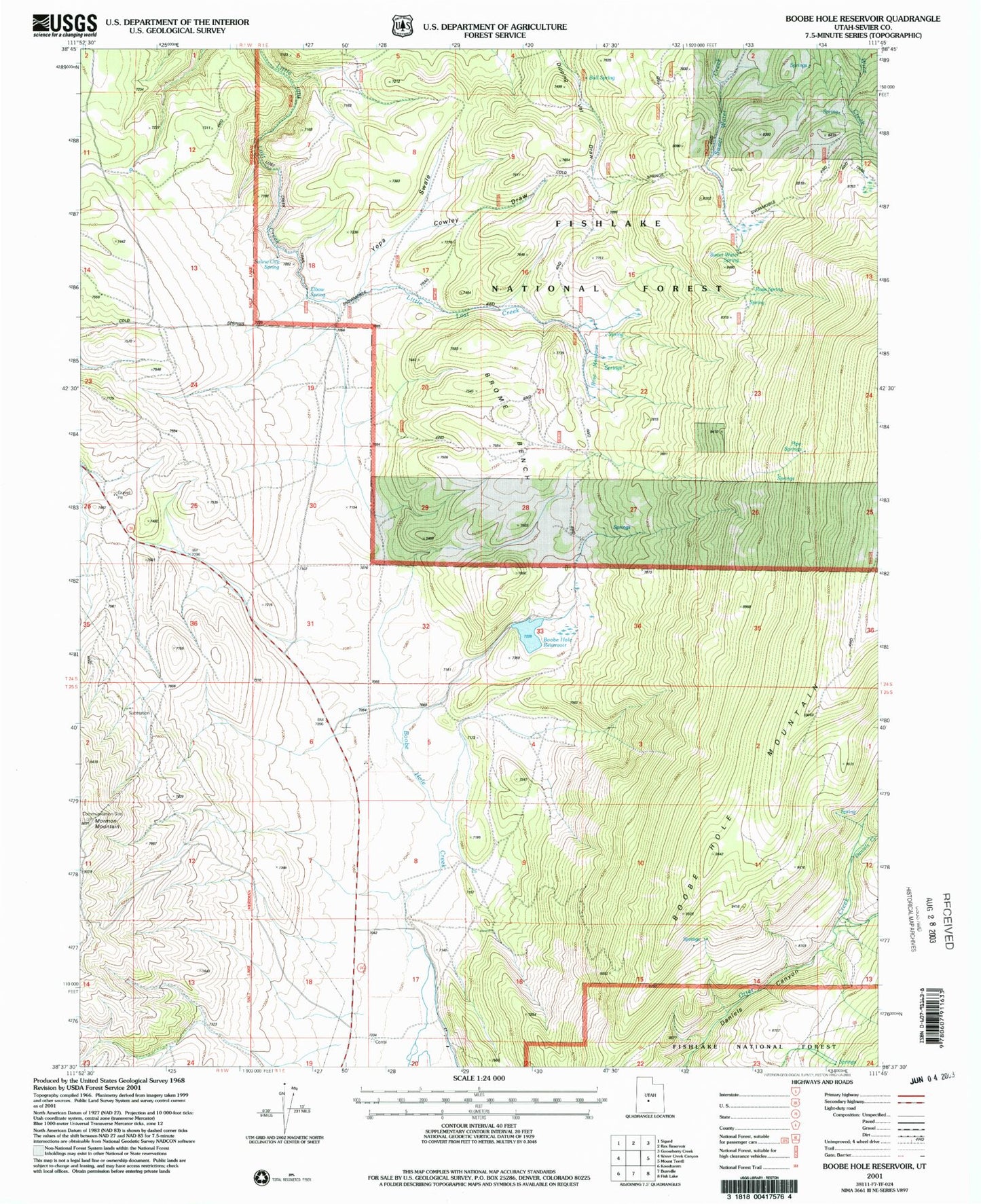 Classic USGS Boobe Hole Reservoir Utah 7.5'x7.5' Topo Map Image