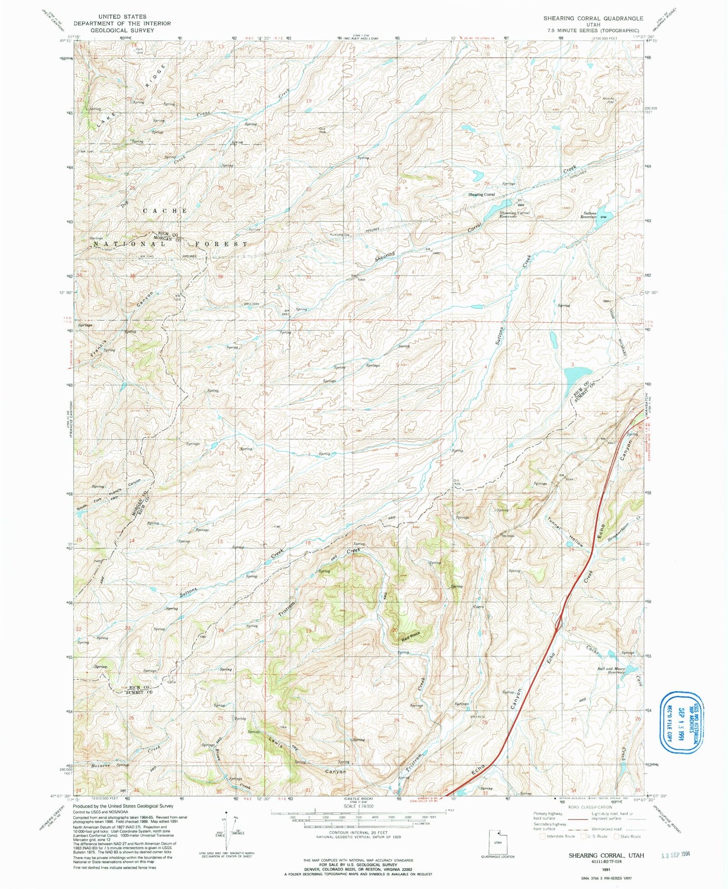 Classic USGS Shearing Corral Utah 7.5'x7.5' Topo Map Image