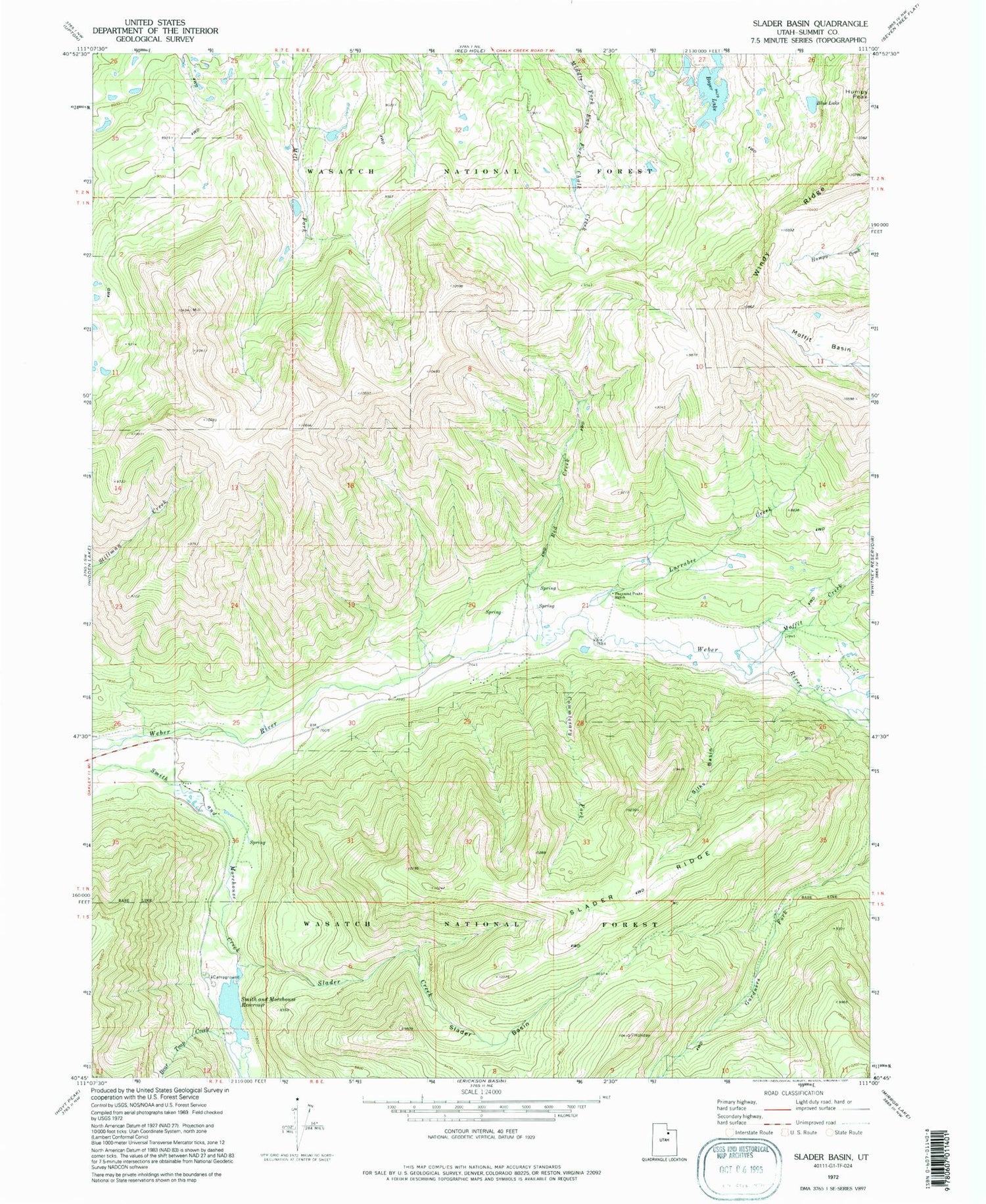 Classic USGS Slader Basin Utah 7.5'x7.5' Topo Map – MyTopo Map Store