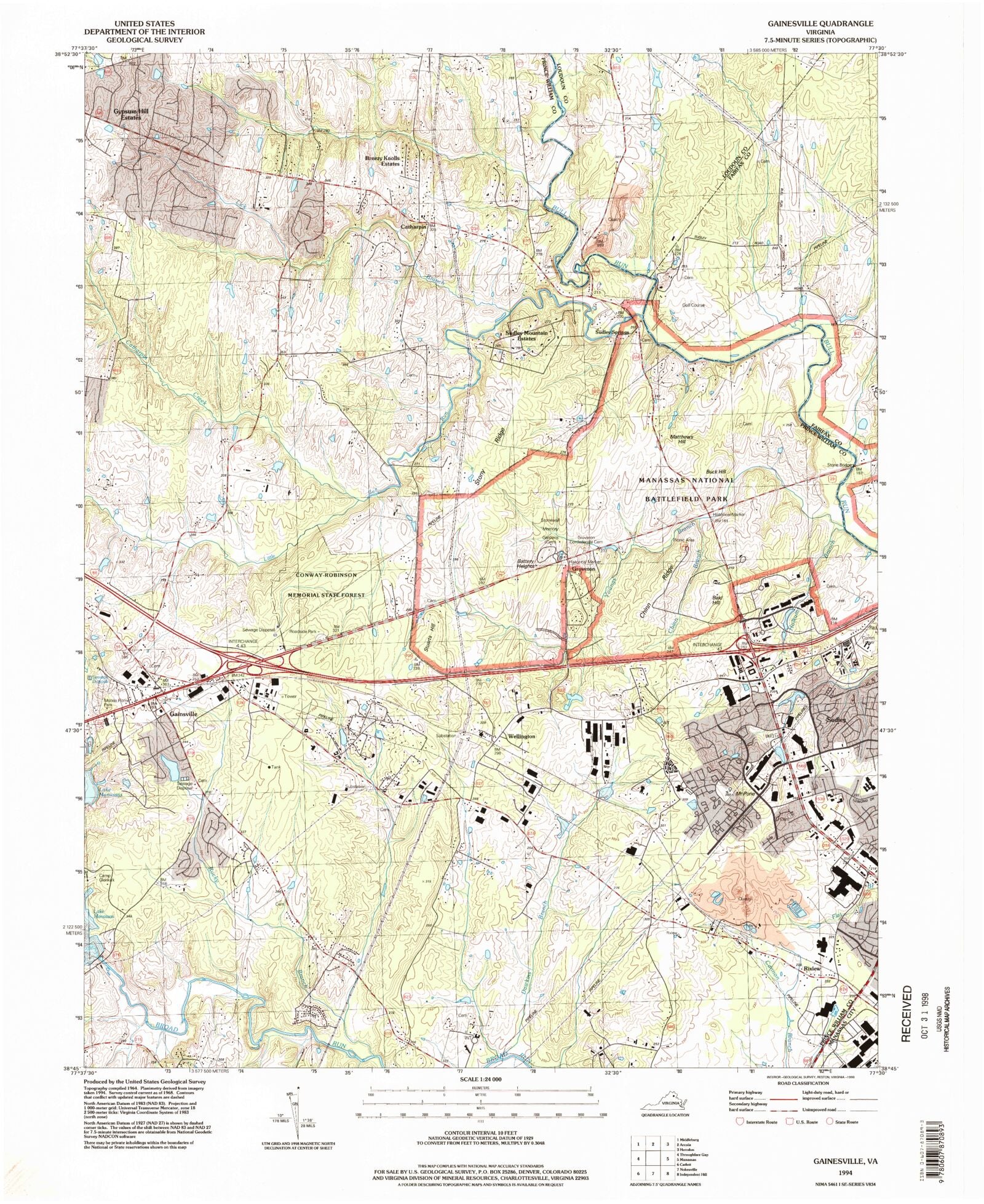 Classic Usgs Gainesville Virginia 75x75 Topo Map Mytopo Map Store 5967