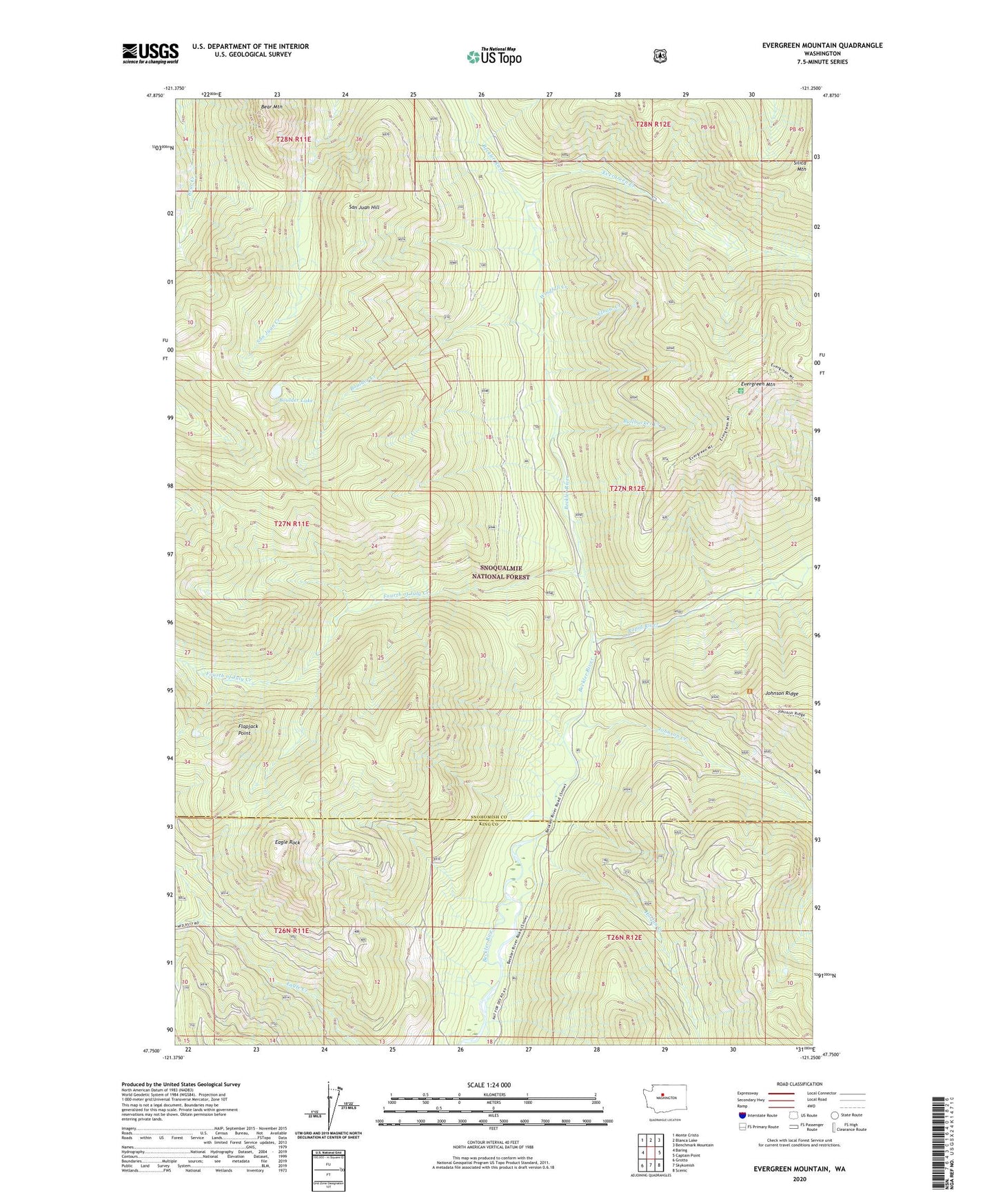 Evergreen Mountain Washington US Topo Map#N# – MyTopo Map Store