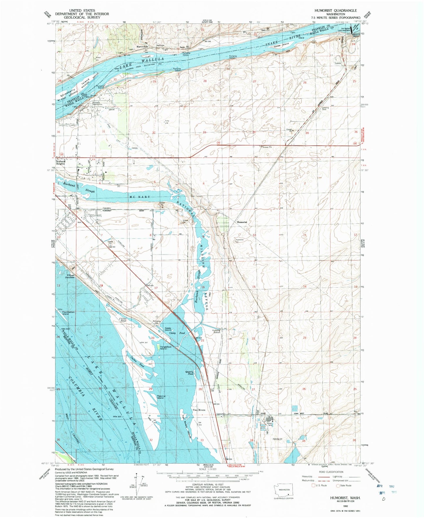 Classic USGS Humorist Washington 7.5'x7.5' Topo Map Image