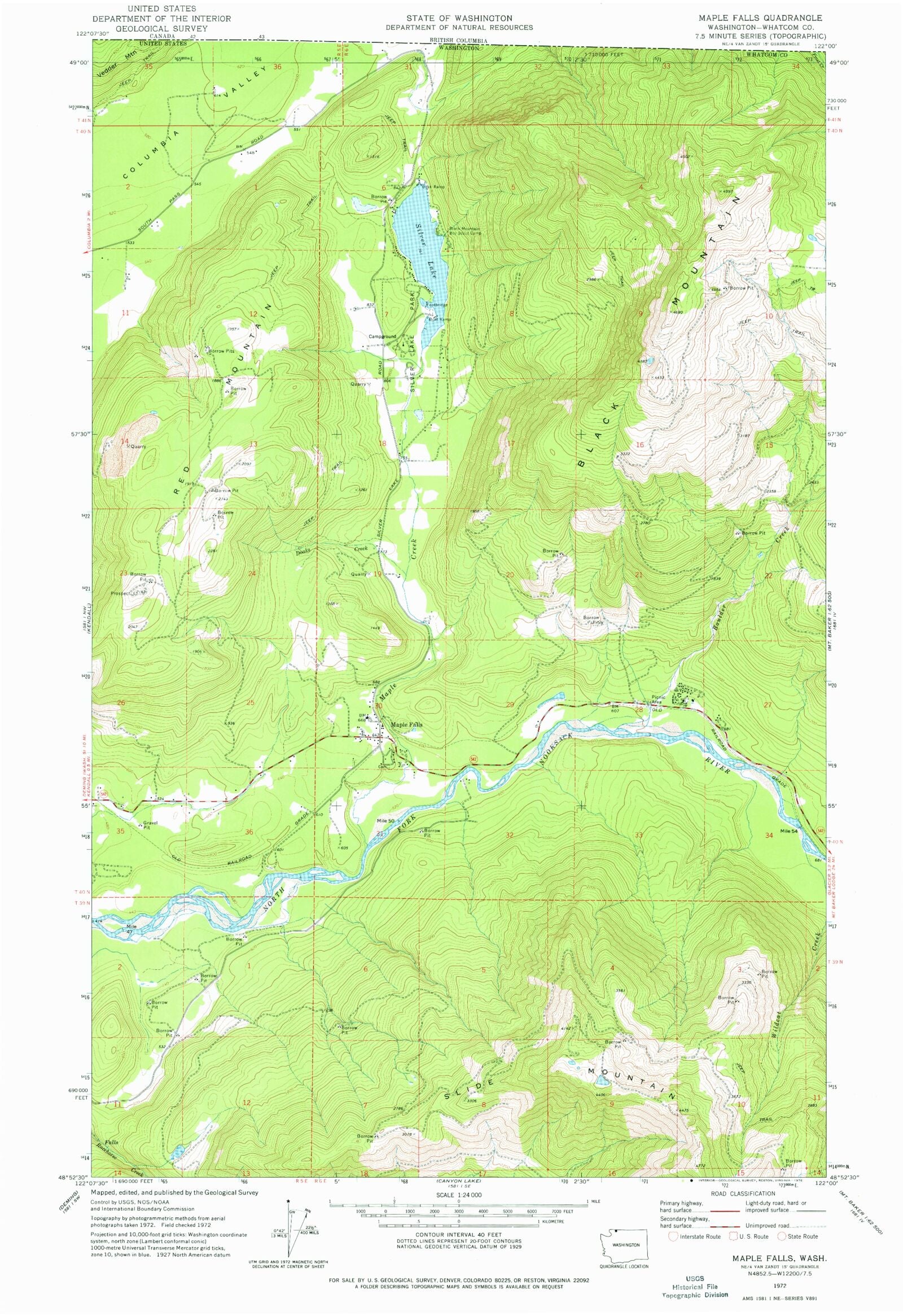 Classic USGS Maple Falls Washington 7.5'x7.5' Topo Map – MyTopo Map Store