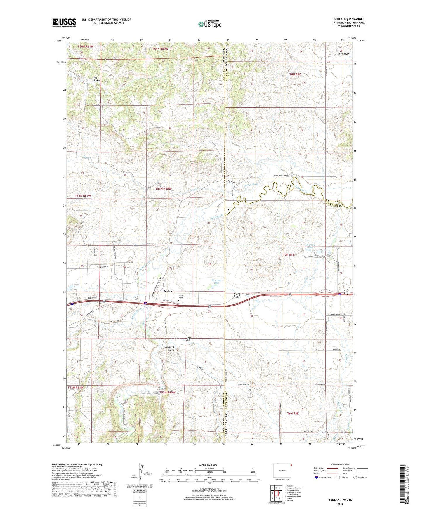 Beulah Wyoming US Topo Map Image