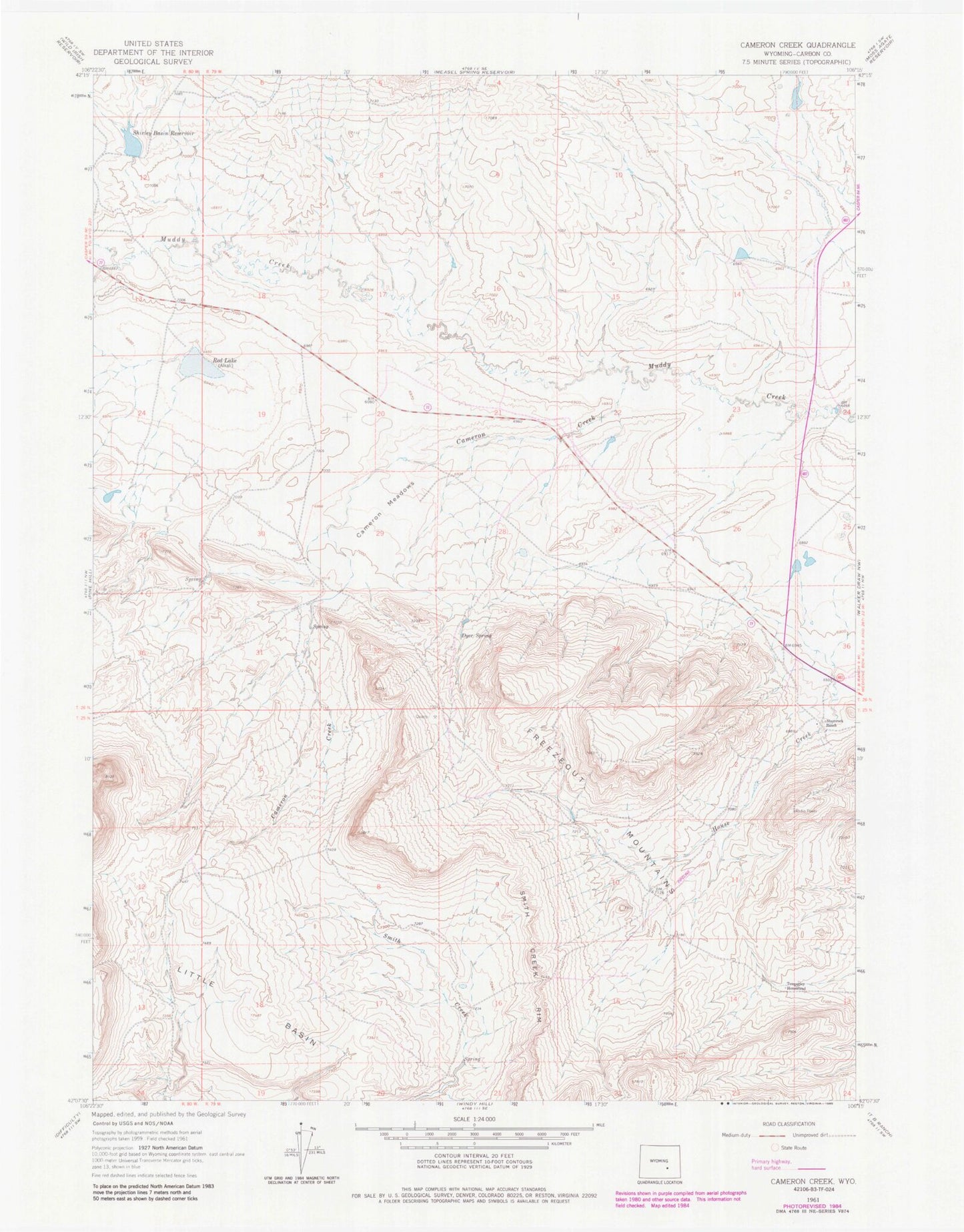 Classic USGS Cameron Creek Wyoming 7.5'x7.5' Topo Map Image