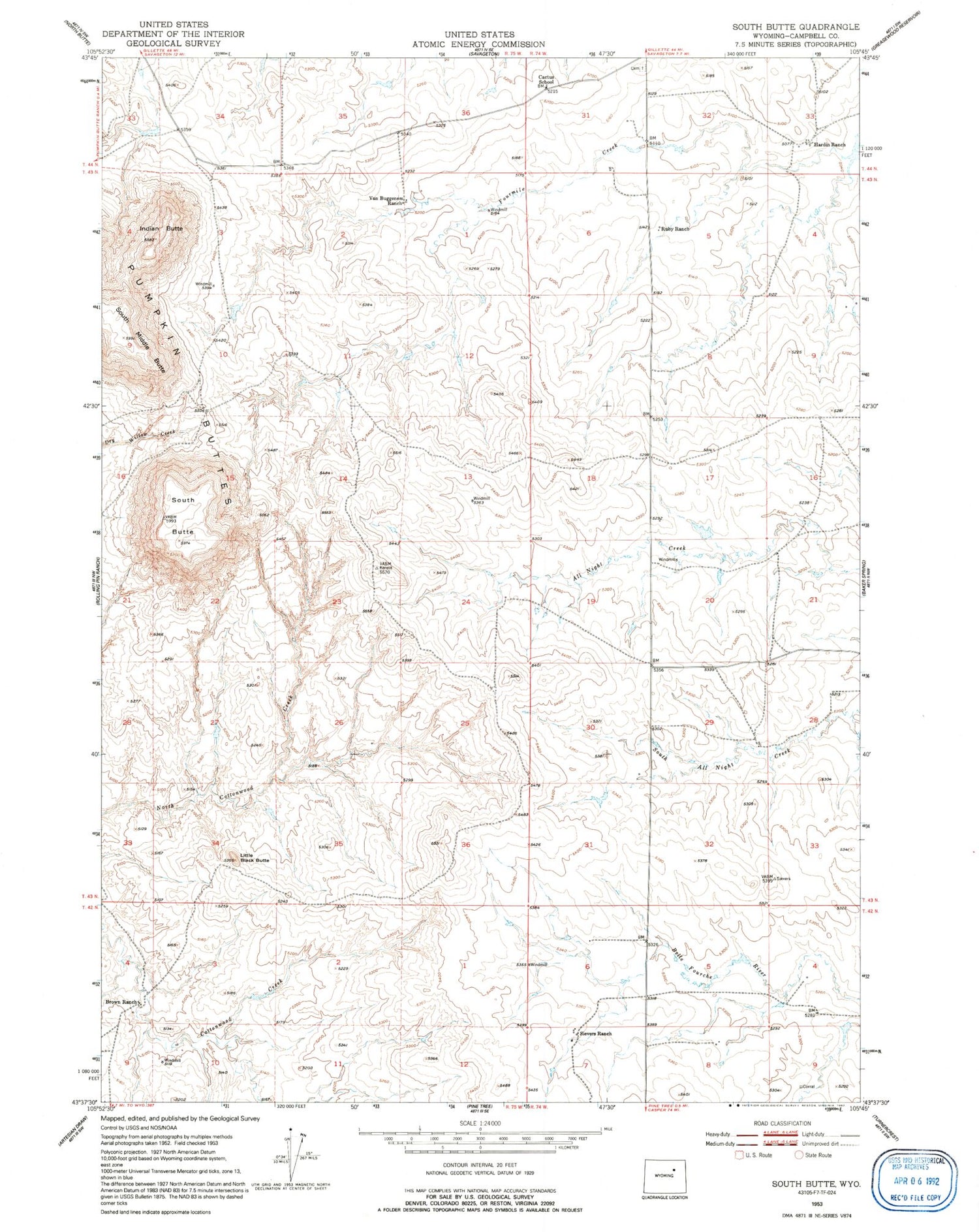 Classic USGS South Butte Wyoming 7.5'x7.5' Topo Map Image
