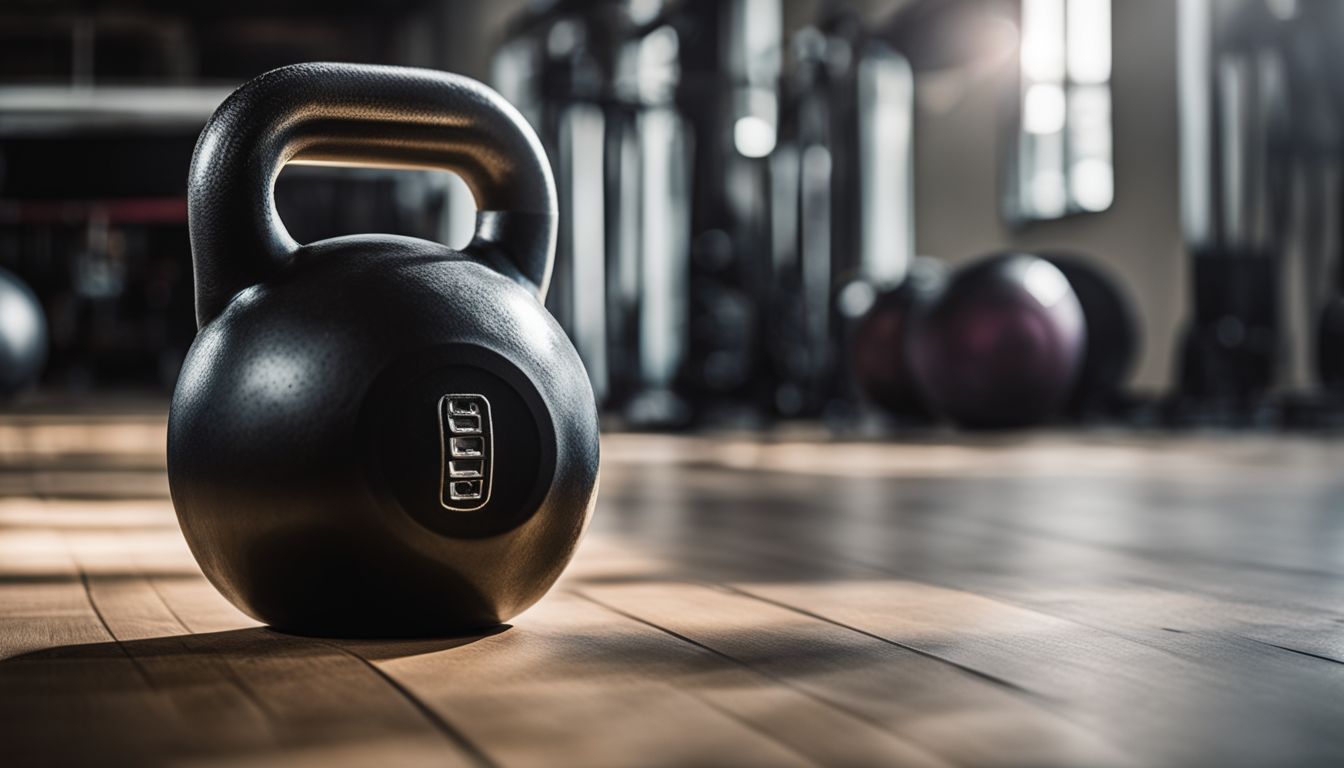 a close-up of a kettlebell on a gym floor