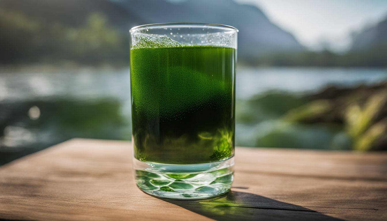 a greens drink on an oceanside table