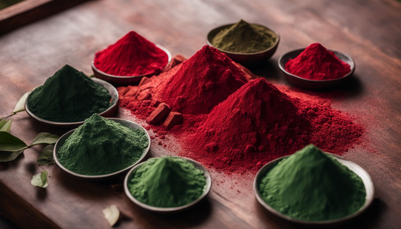 piles of red powder and green powder