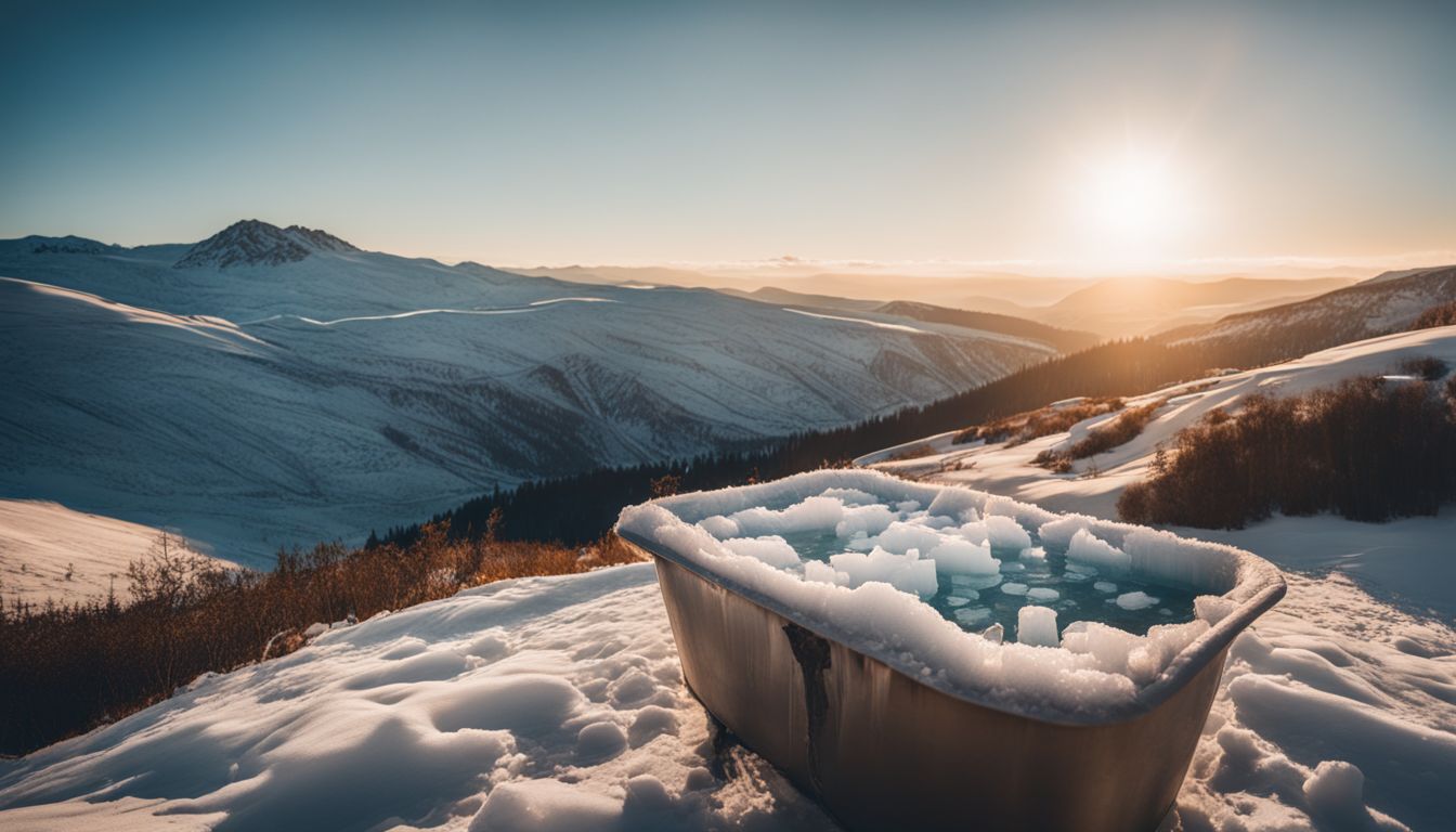 tub full of ice on an icy mountain plateau