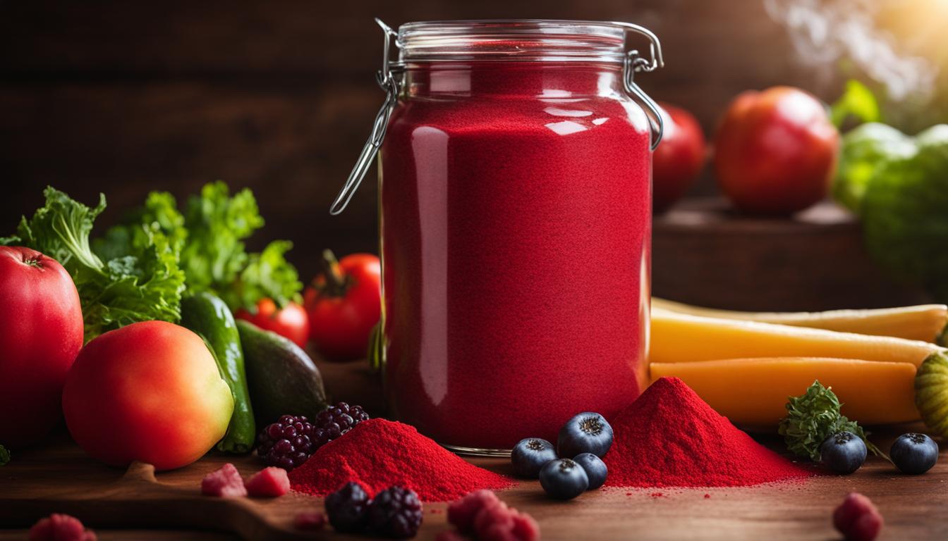 reds superfood powder surrounded by fruits