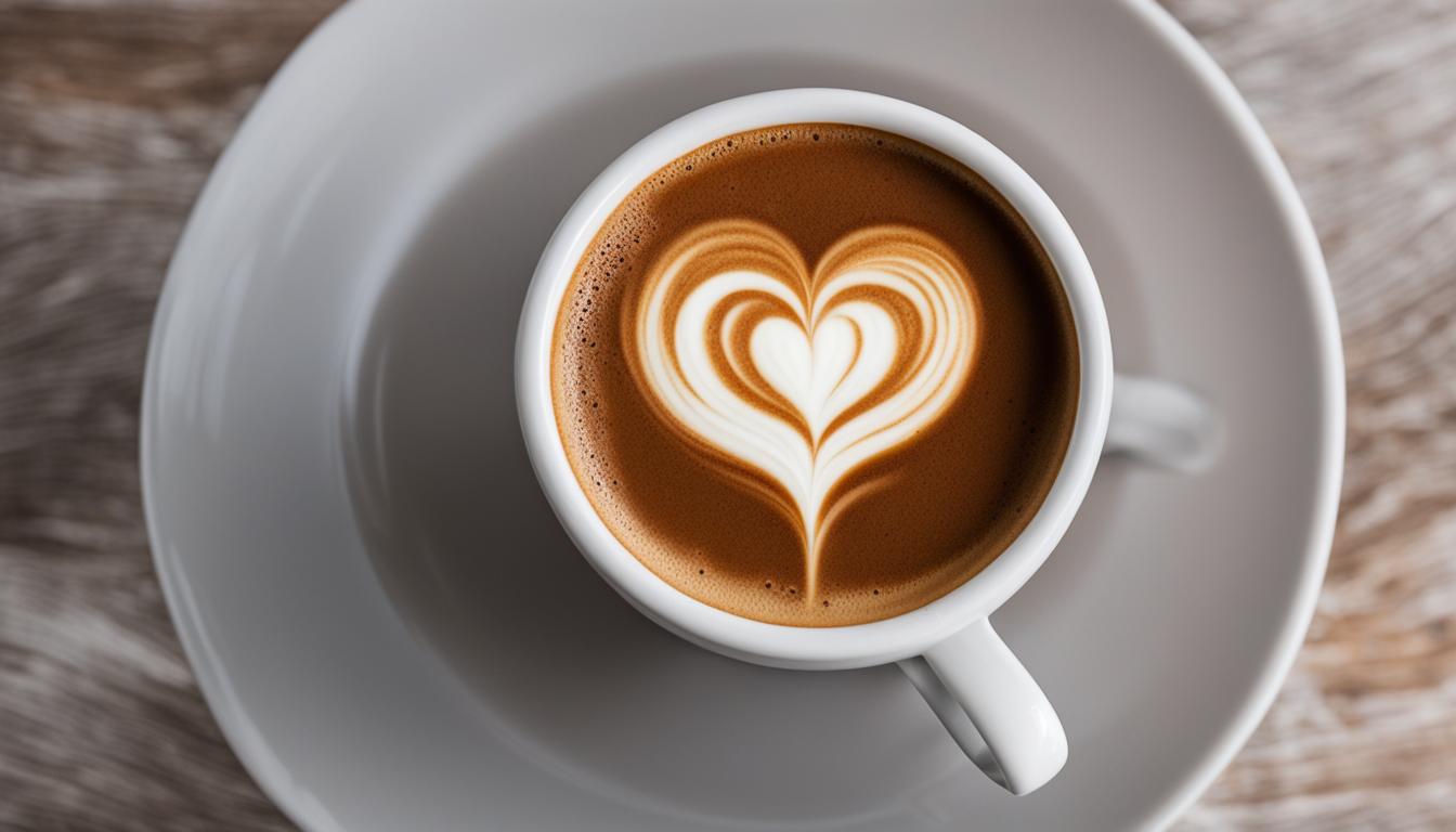 A cup of coffee with a healthy heart-shaped foam pattern on top.