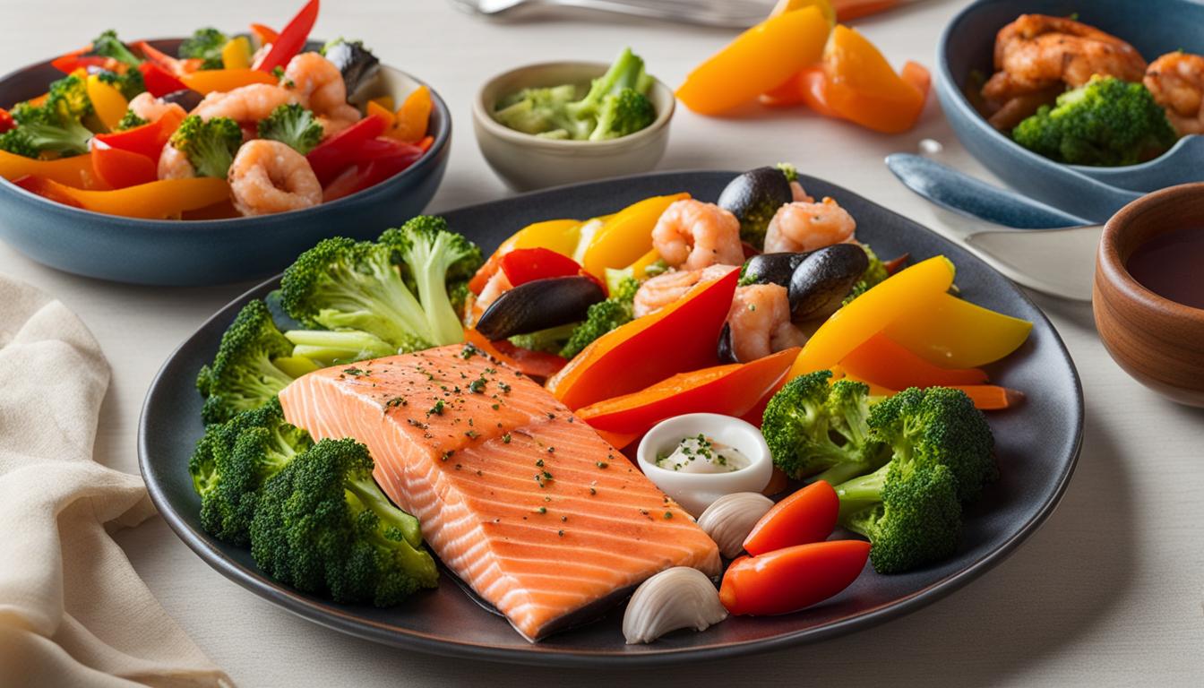 a meal of salmon and veggies