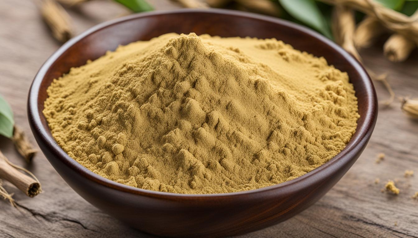 ashwagandha powder in a wooden bowl