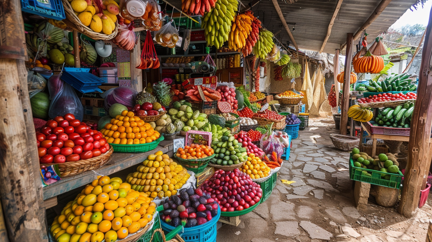 a farmer's market full of fruits and vegetables