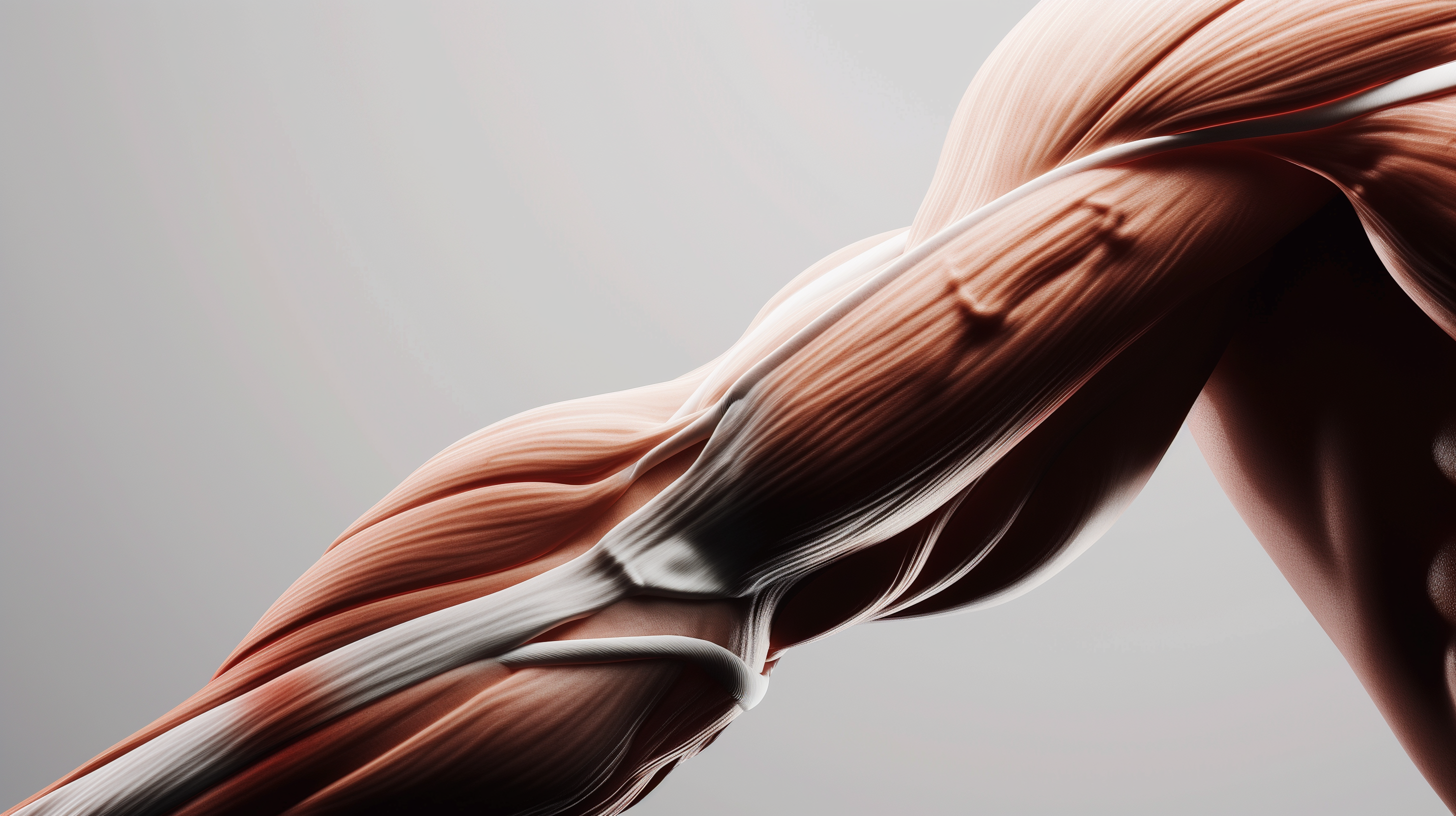 a 3D render of arm muscles: biceps and triceps