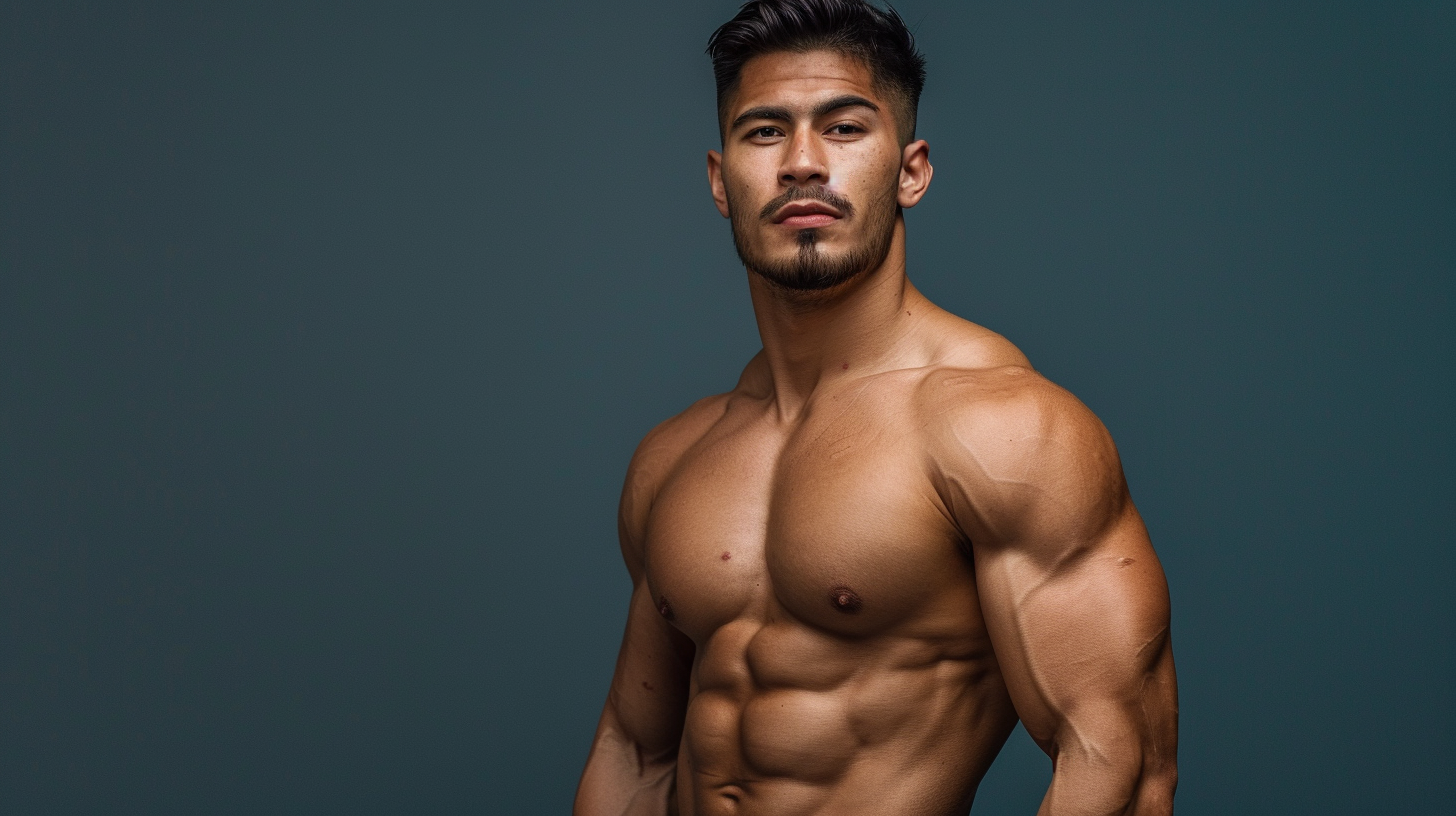 a muscular man with defined abs posing