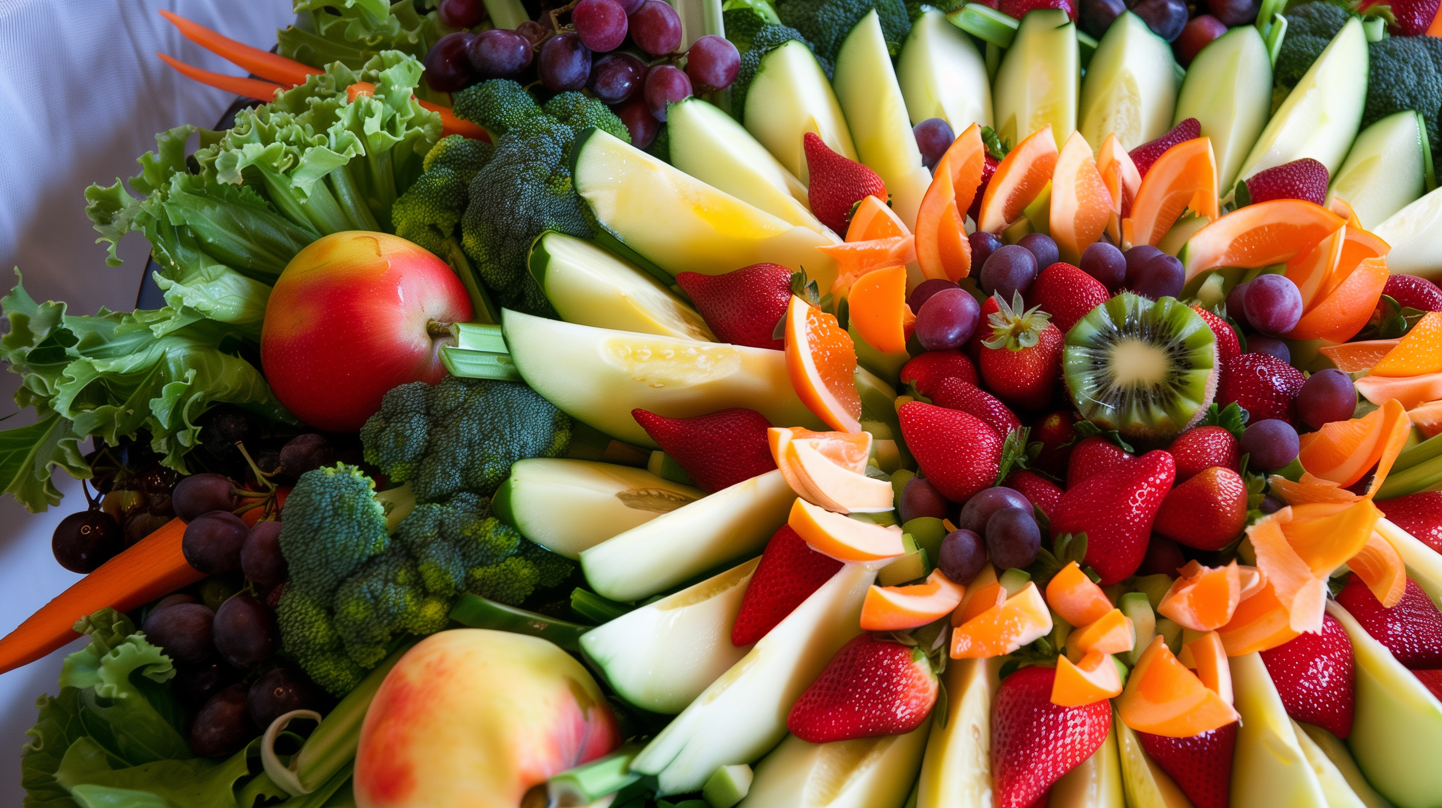 a platter of fruits and vegetables
