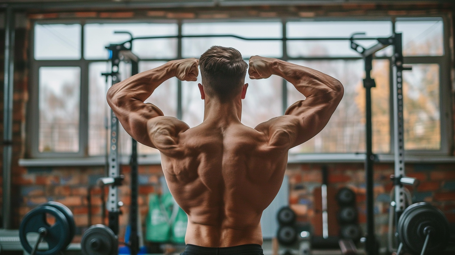 a man flexing his back muscles