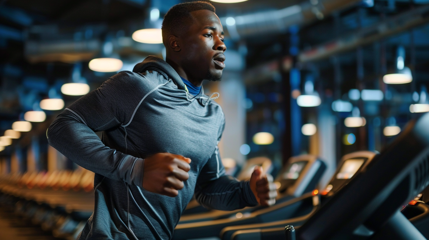 a man running fast on a treadmill