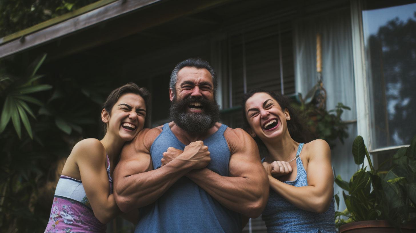 a fit family smiling and posing together