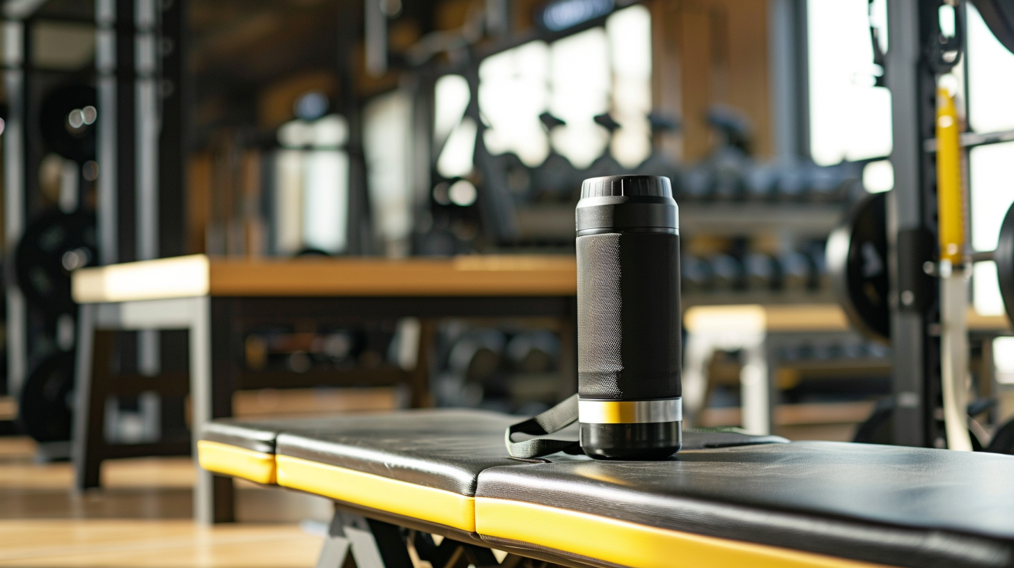 a shaker on a weight bench