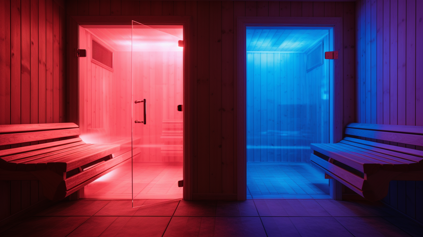split screen of an infrared sauna and a traditional sauna