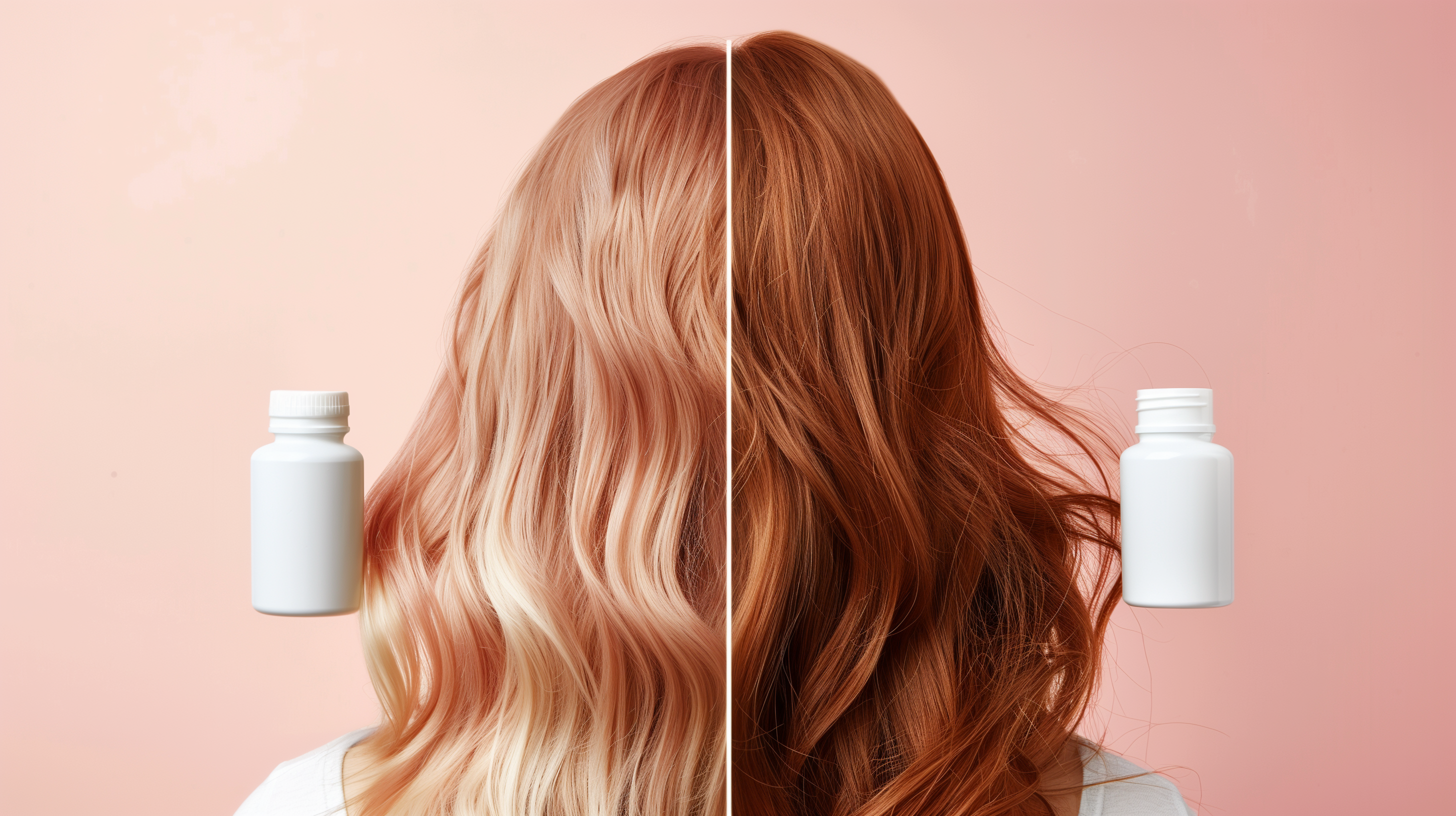 split view: On one side, a lush, vibrant head of hair, and on the other, a sparse, thinning scalp