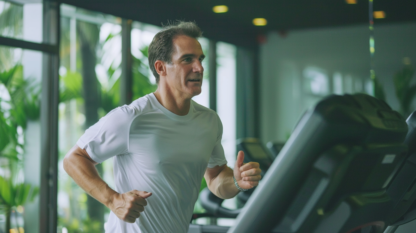 a middle-age male running on the treadmill