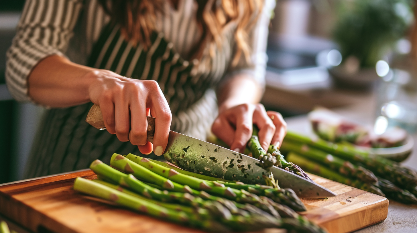 a woman cutting asparagus