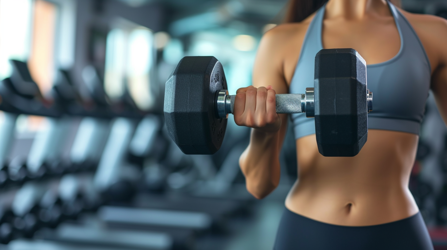 a woman at the gym doing bicep curls