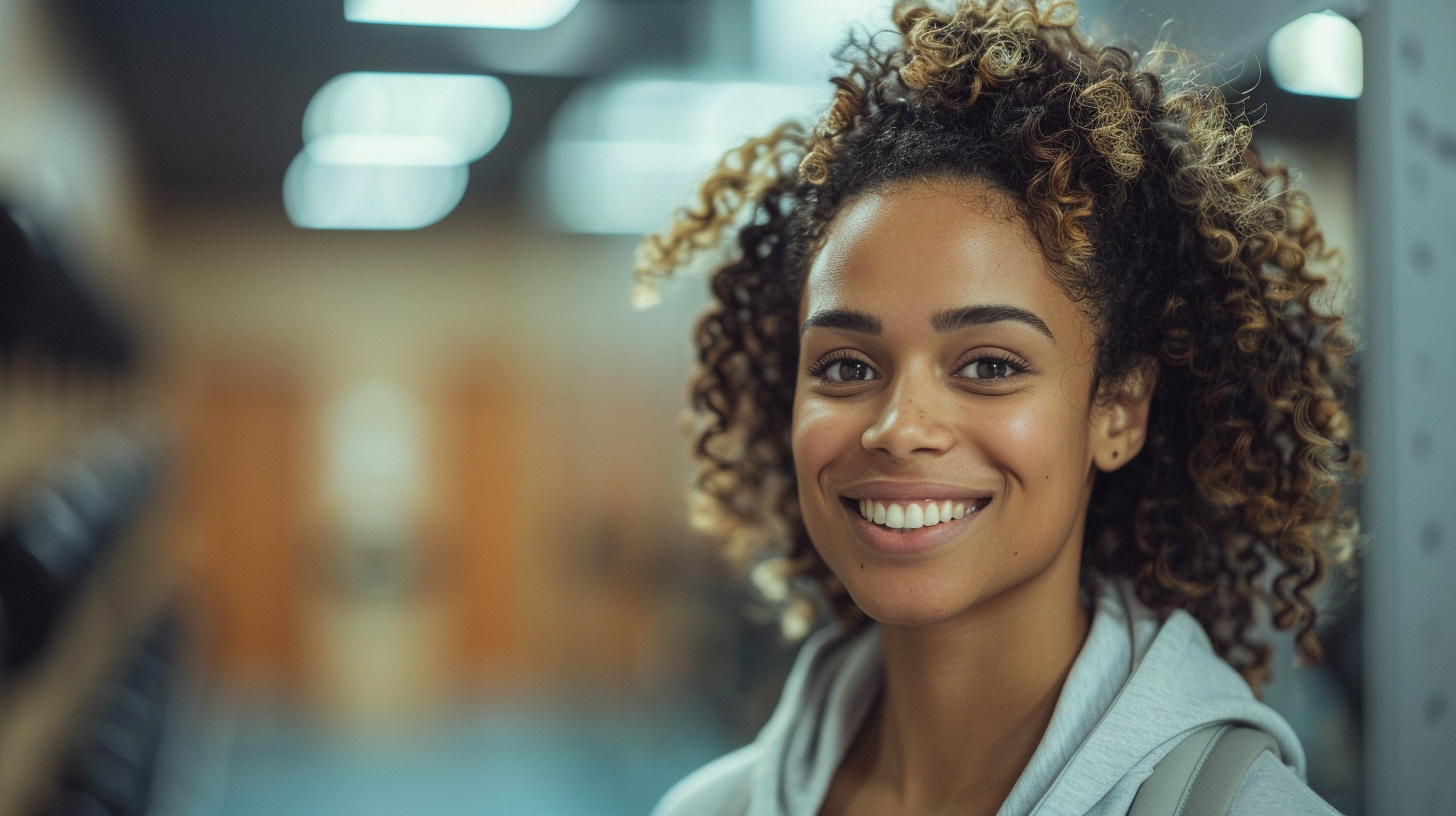 close-up of a woman at the gym in the locker room