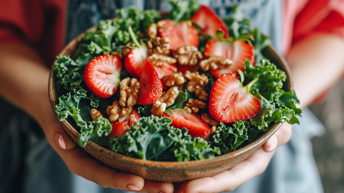 kale salad, with walnuts and strawberry