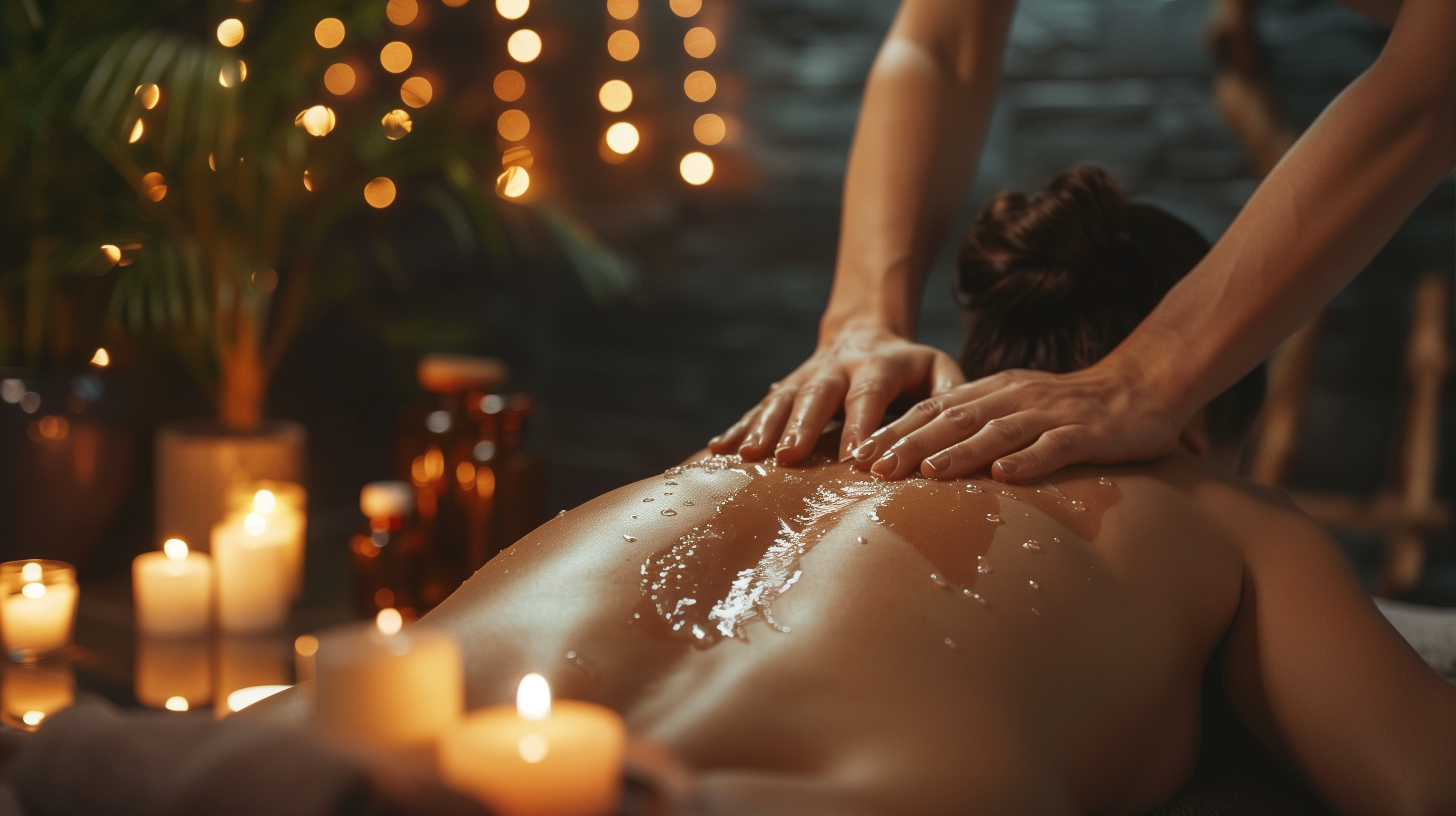 pair of hands massaging a back