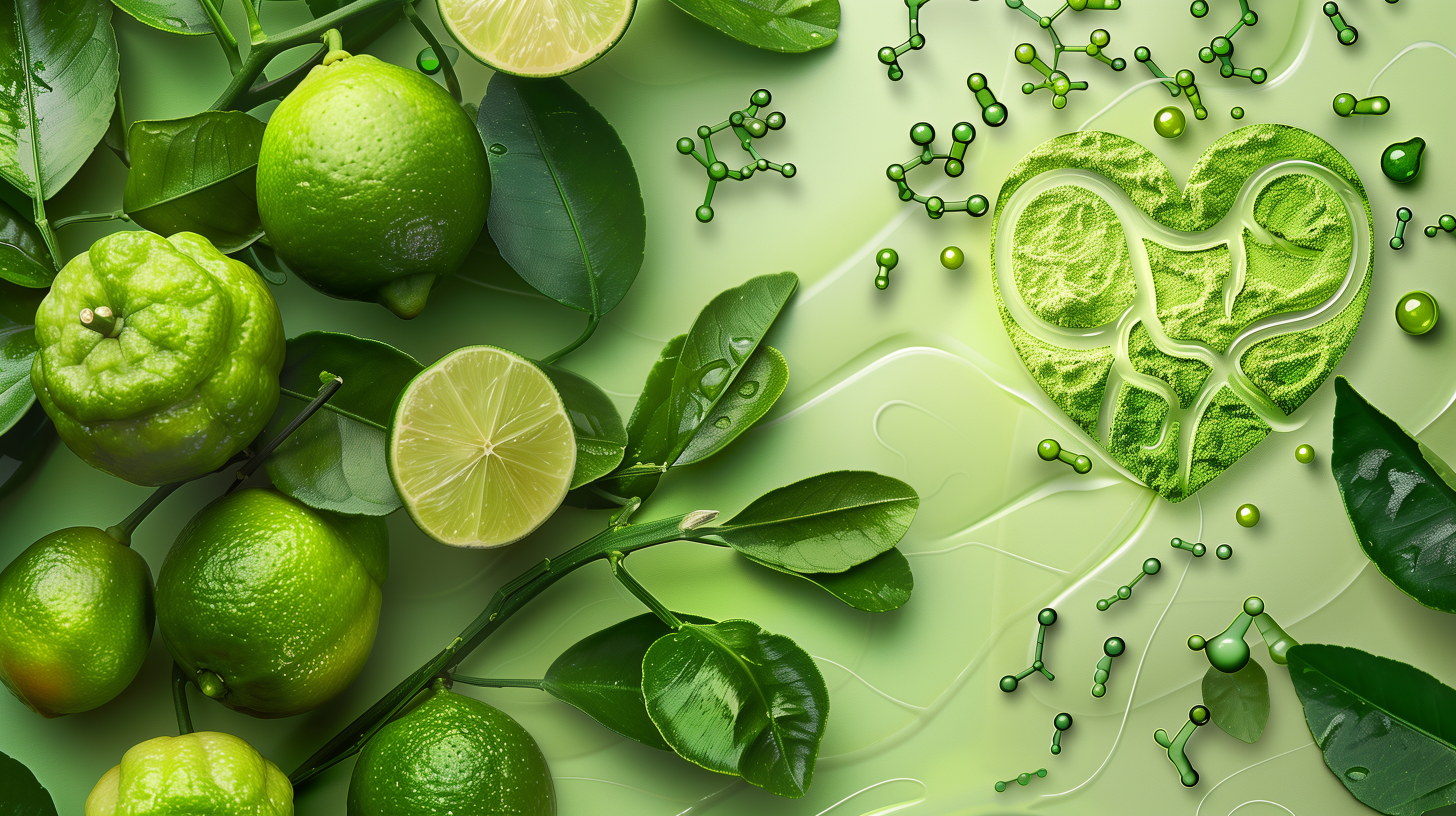 bergamot fruits, capsules, and heart-shaped leaves