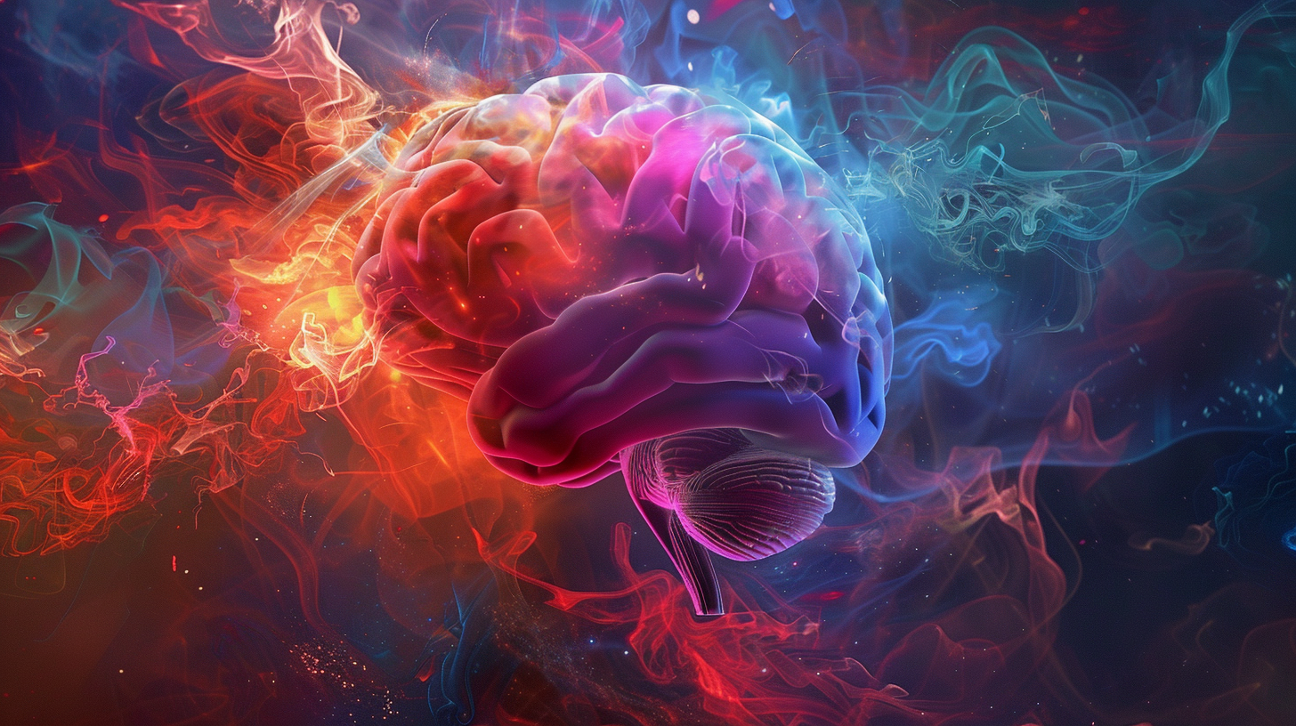 abstract and colorful 3D render of a brain
